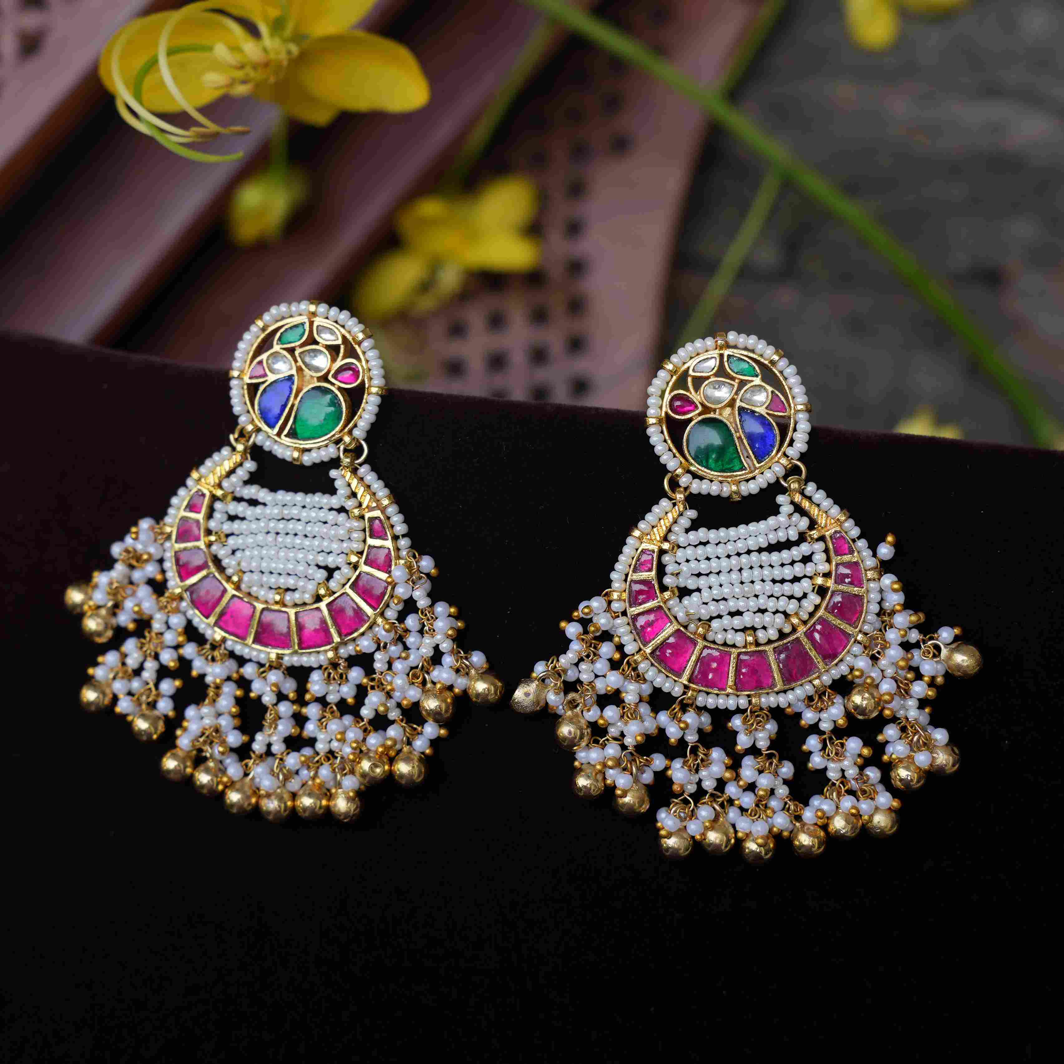 Harita Polki Chandbali Earrings