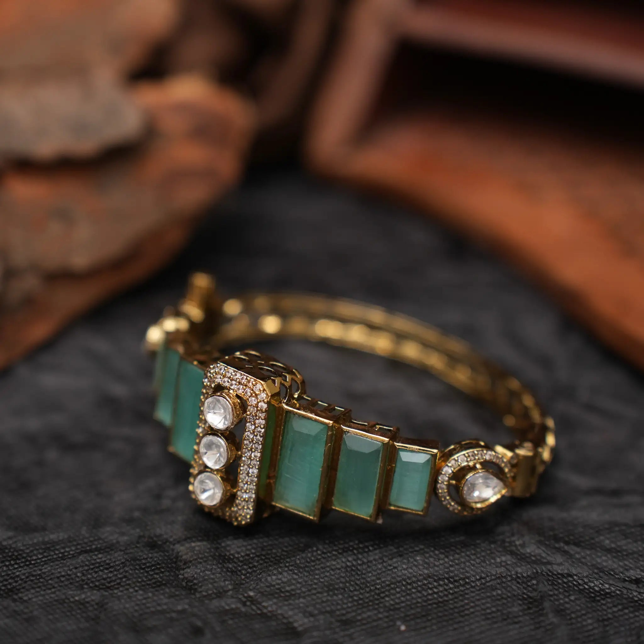 Harita Victorian Polki Bracelet - Sea Green