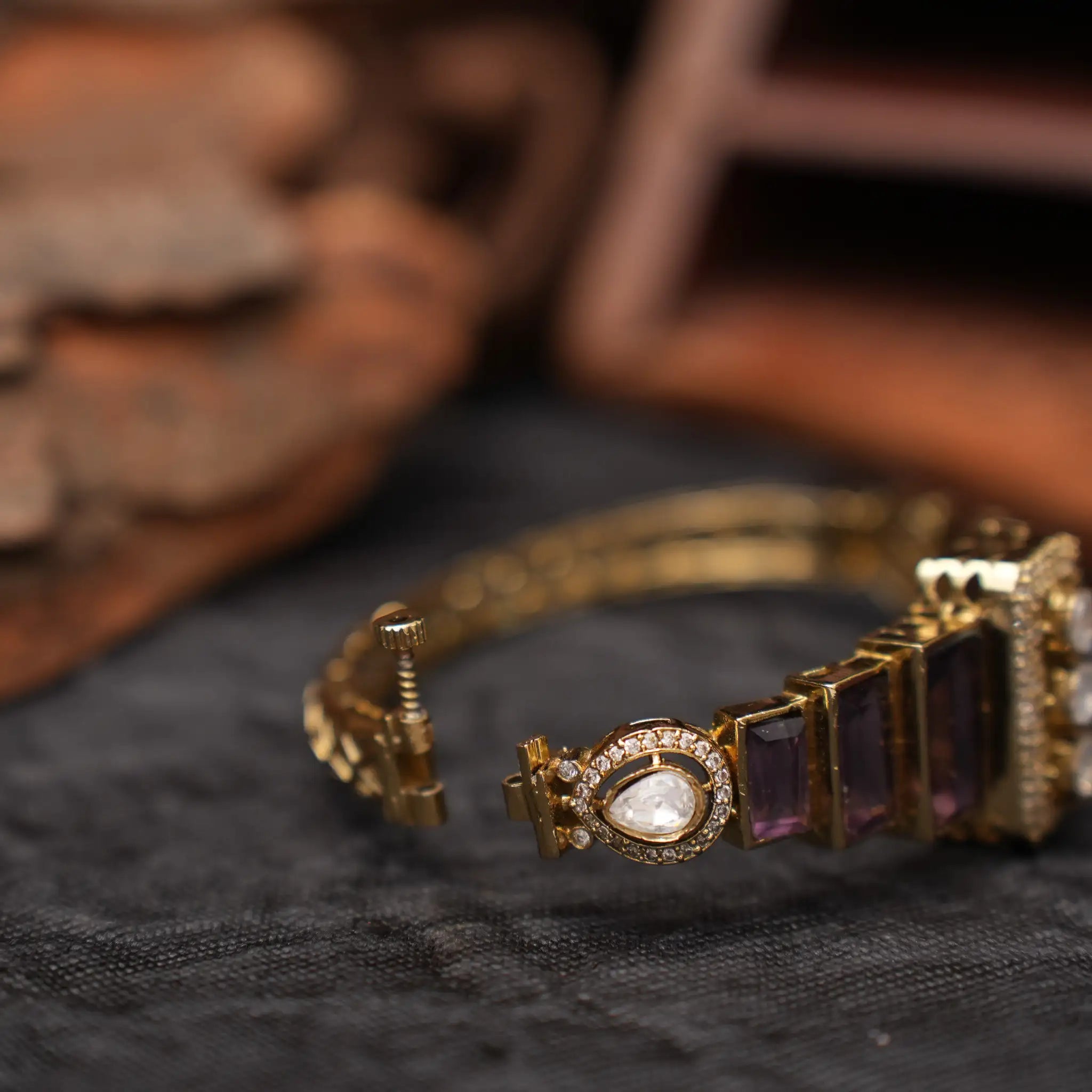 Harita Victorian Polki Bracelet - Purple