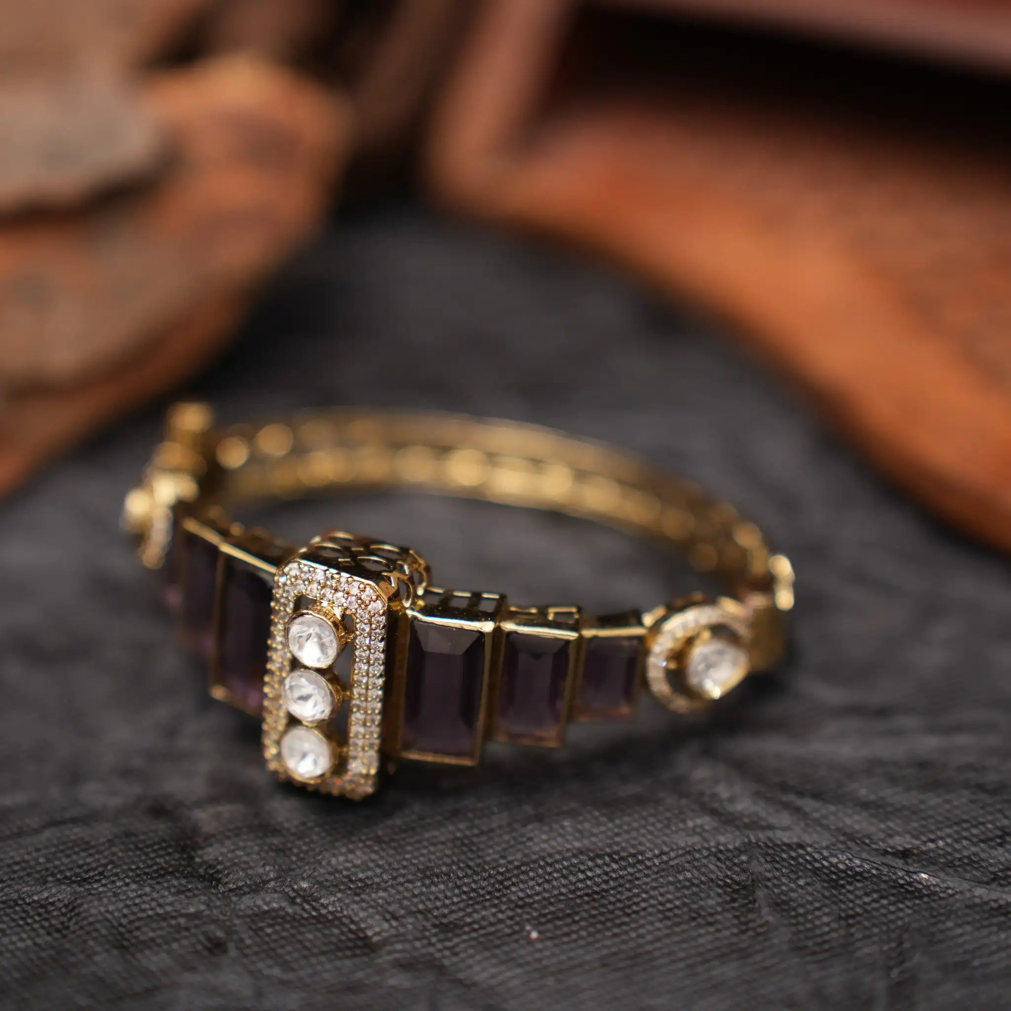Harita Victorian Polki Bracelet - Purple