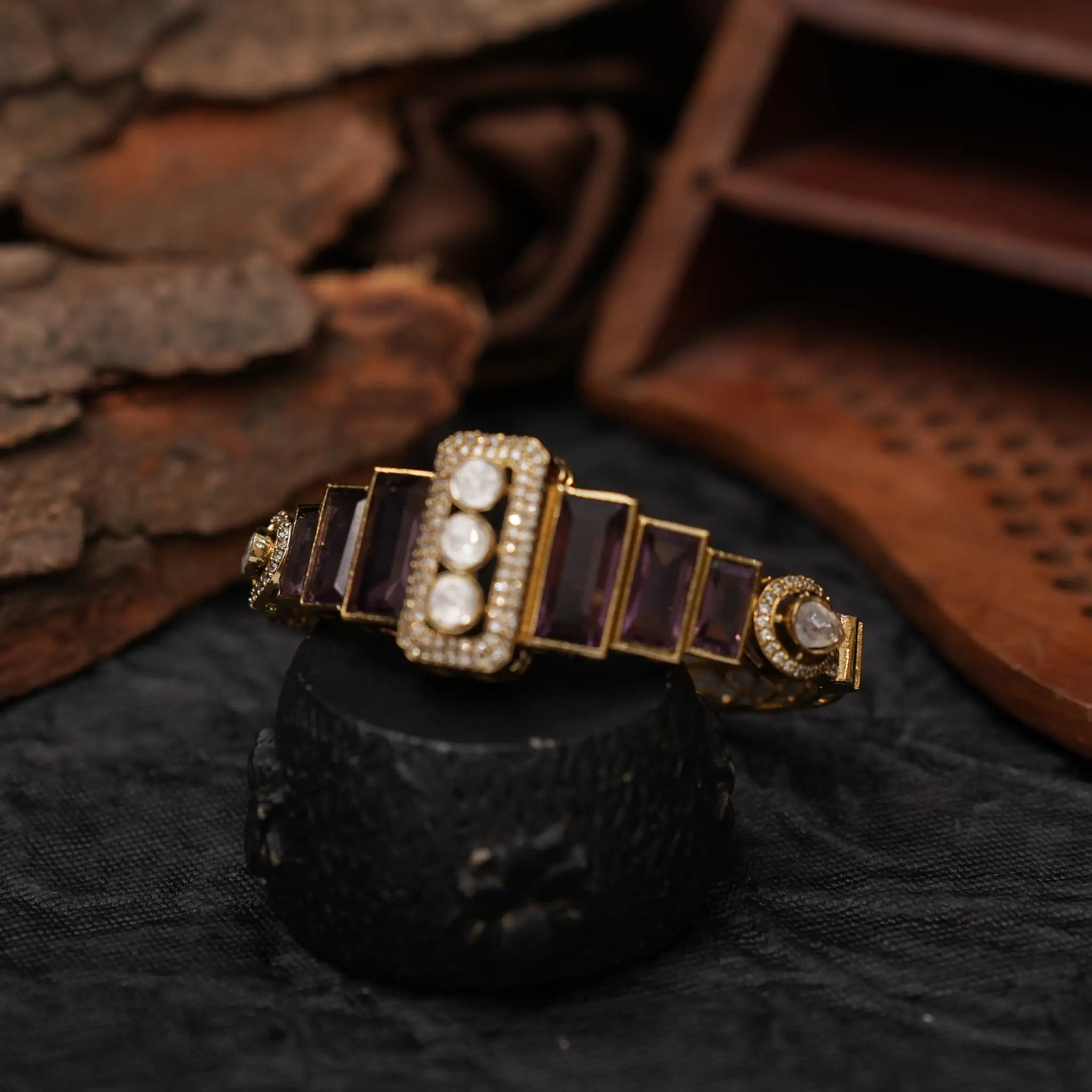 Harita Victorian Polki Bracelet - Purple