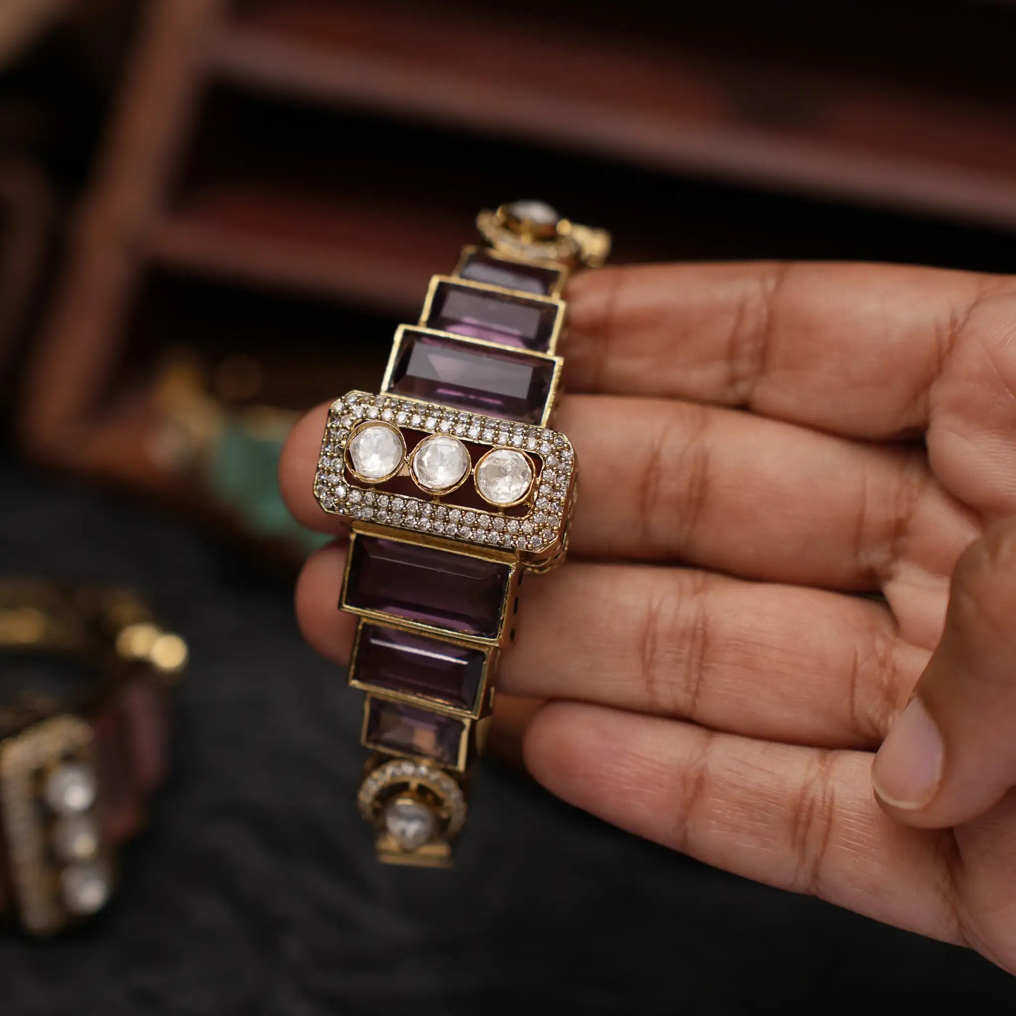 Harita Victorian Polki Bracelet - Purple