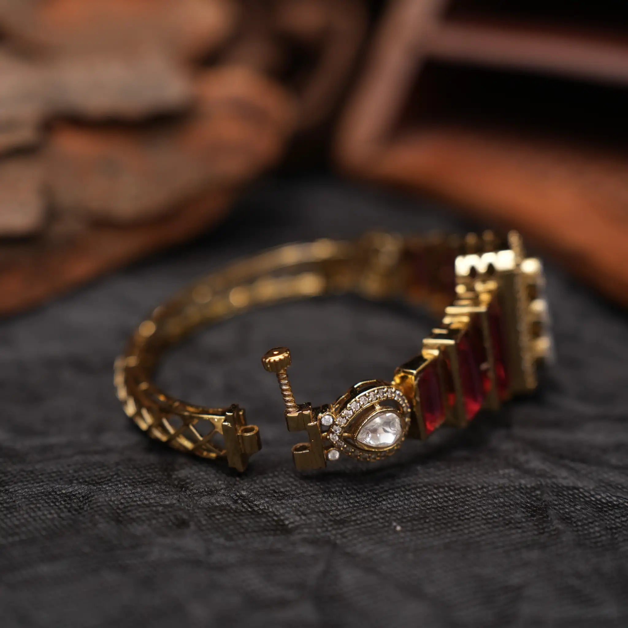 Harita Victorian Polki Bracelet - Red