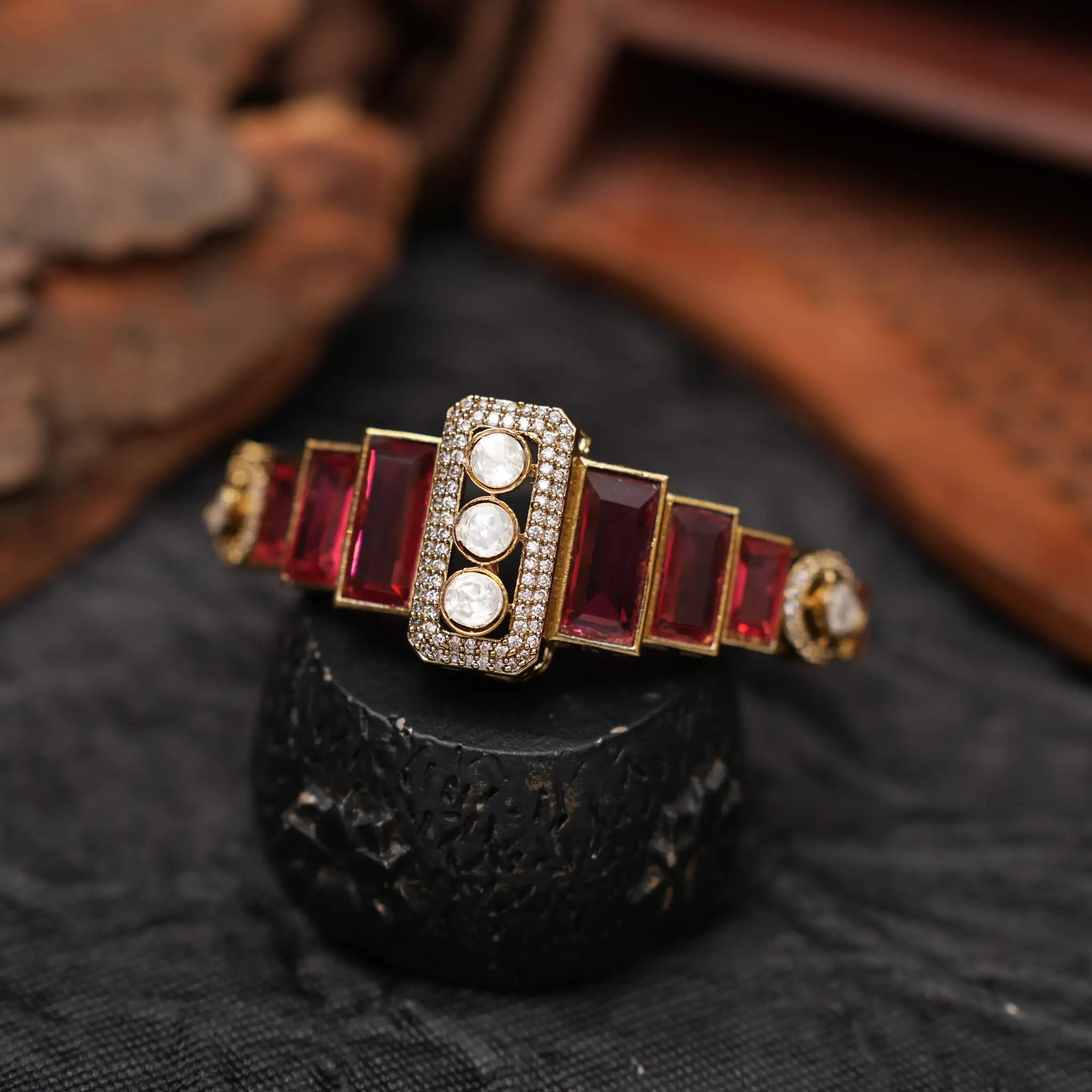 Harita Victorian Polki Bracelet - Red