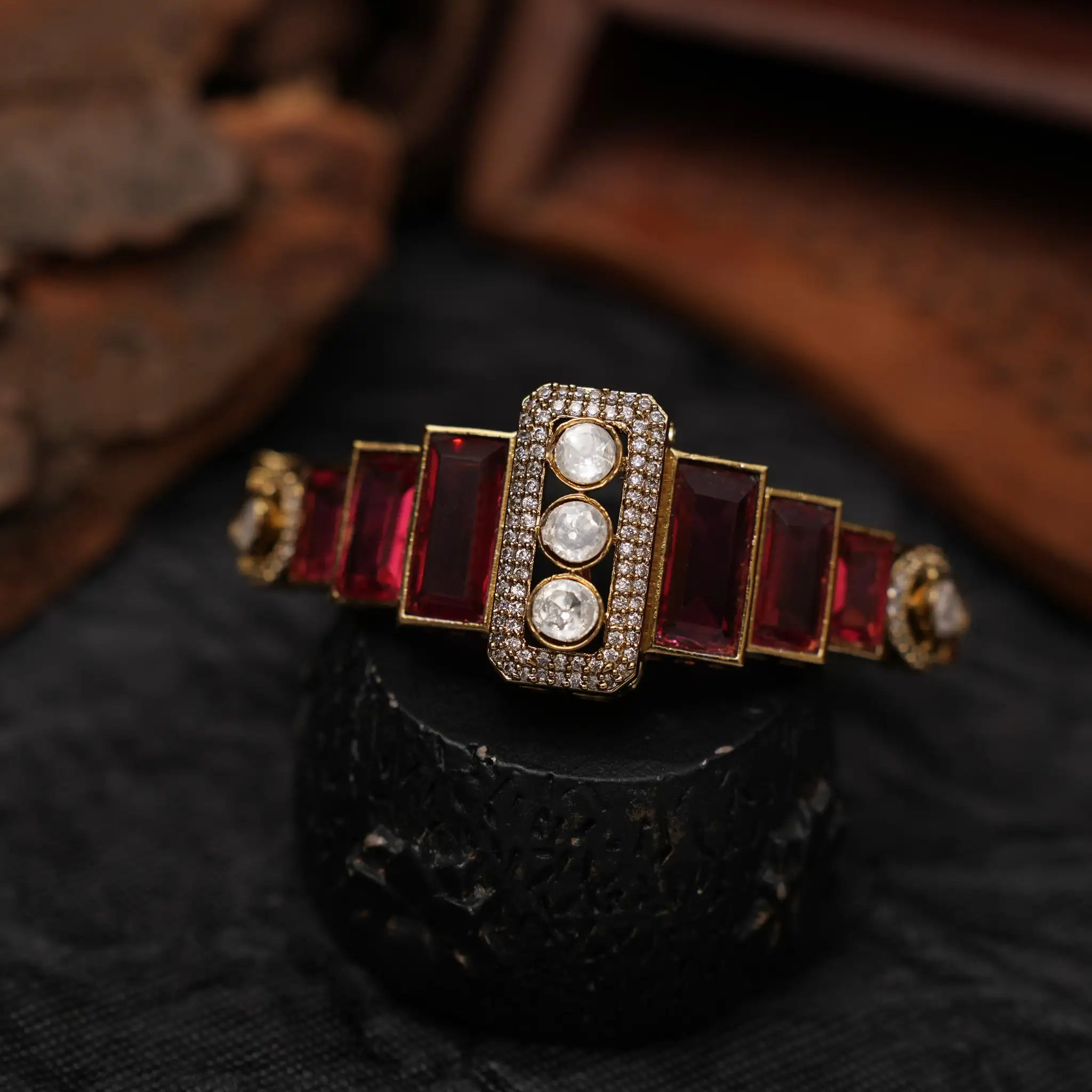 Harita Victorian Polki Bracelet - Red