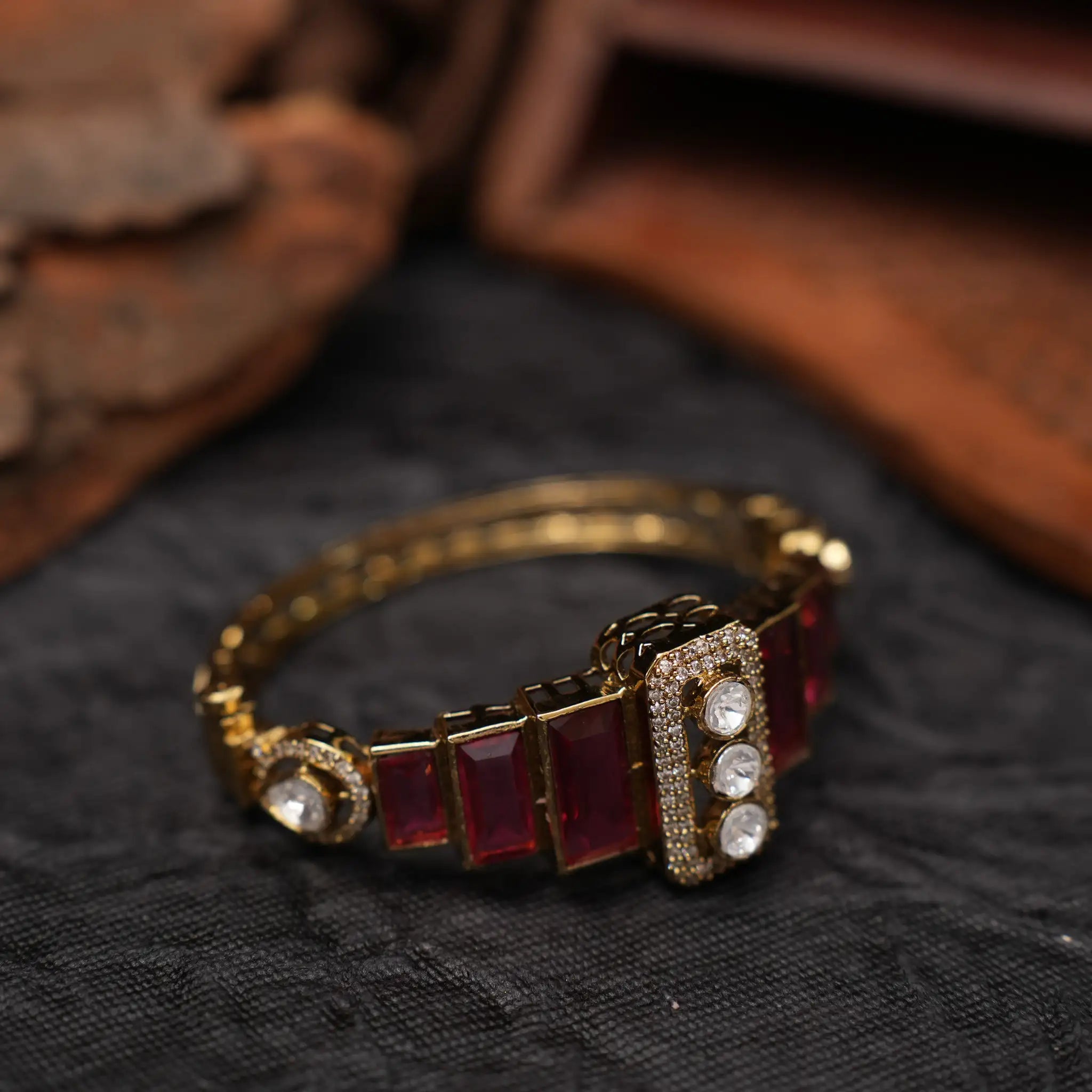 Harita Victorian Polki Bracelet - Red