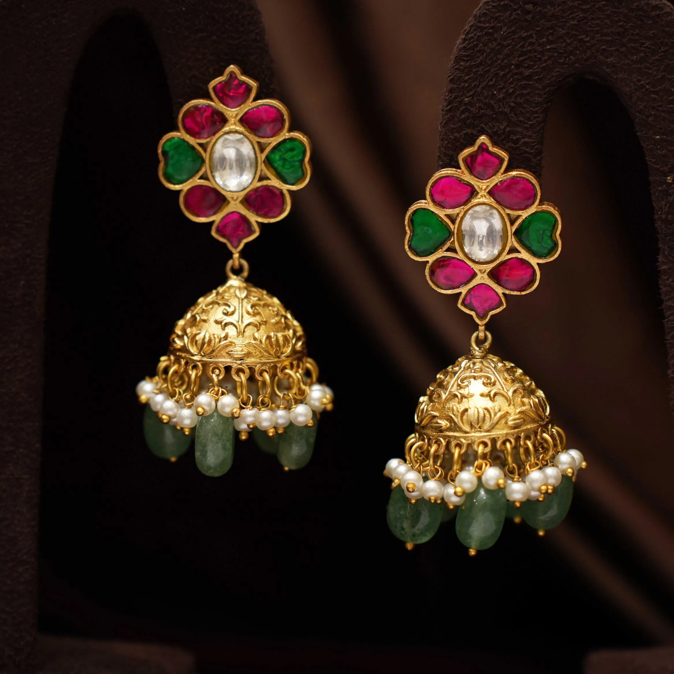 Harshini Polki Jhumka Earrings - Pastel Green