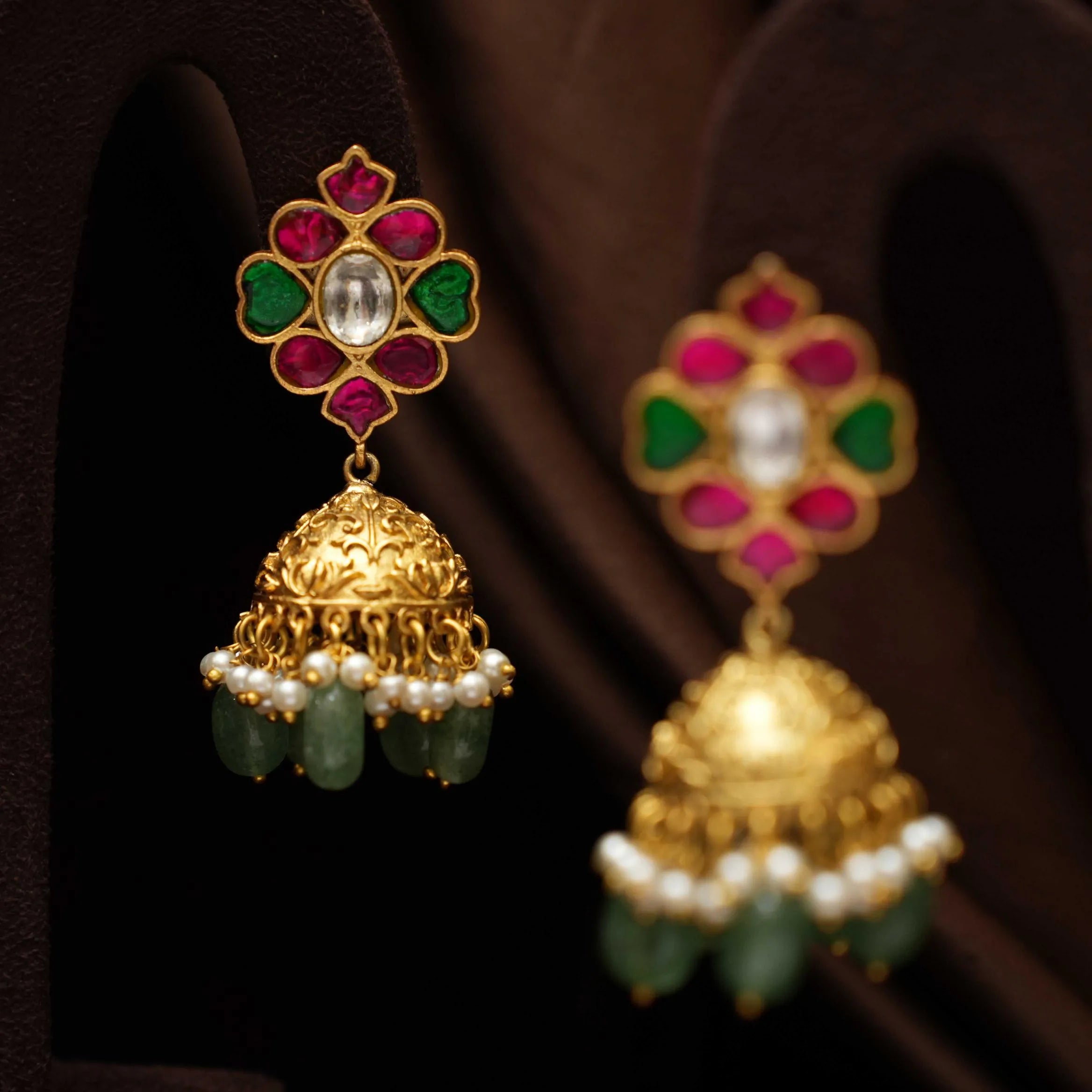 Harshini Polki Jhumka Earrings - Pastel Green