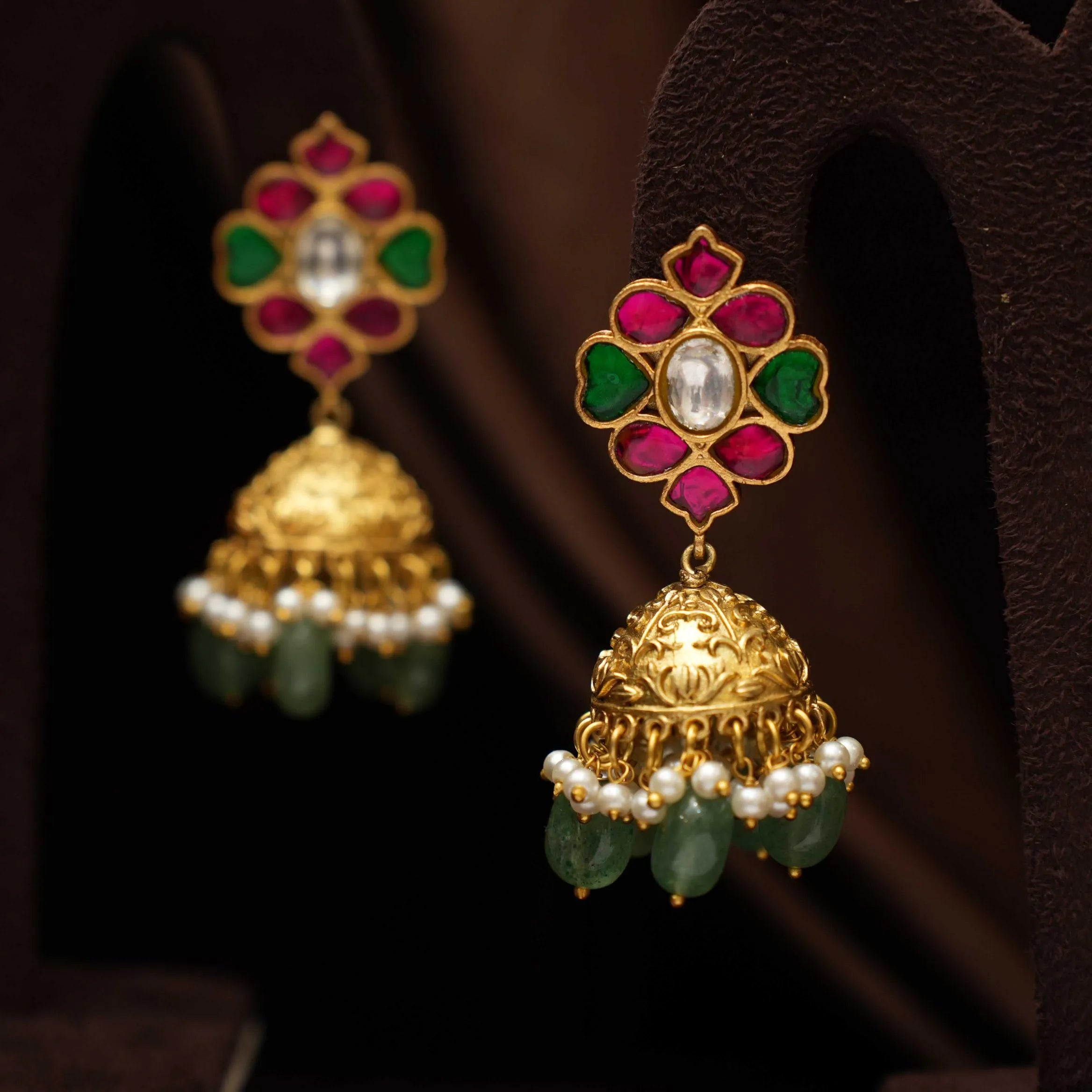 Harshini Polki Jhumka Earrings - Pastel Green