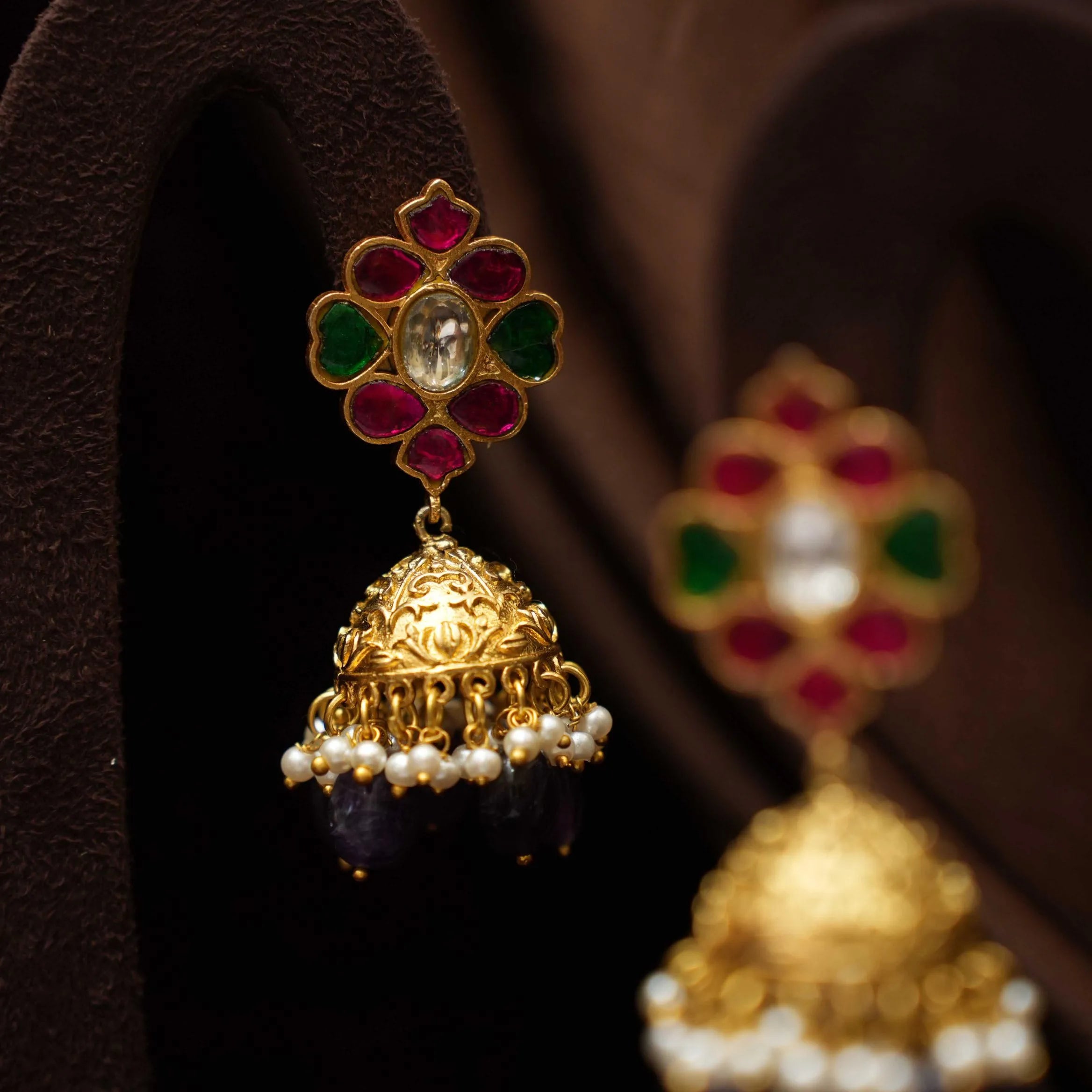 Harshini Polki Jhumka Earrings - Purple