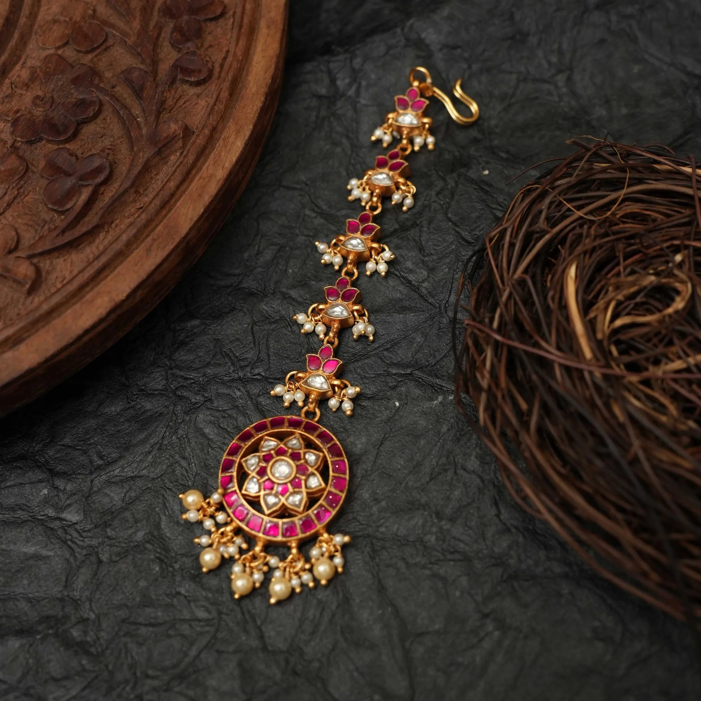 Hathiya Silver Tikka - Red