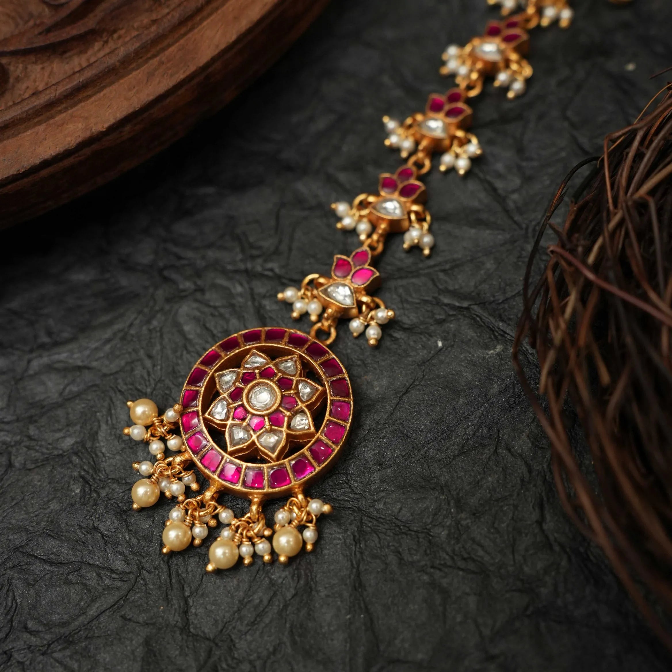 Hathiya Silver Tikka - Red