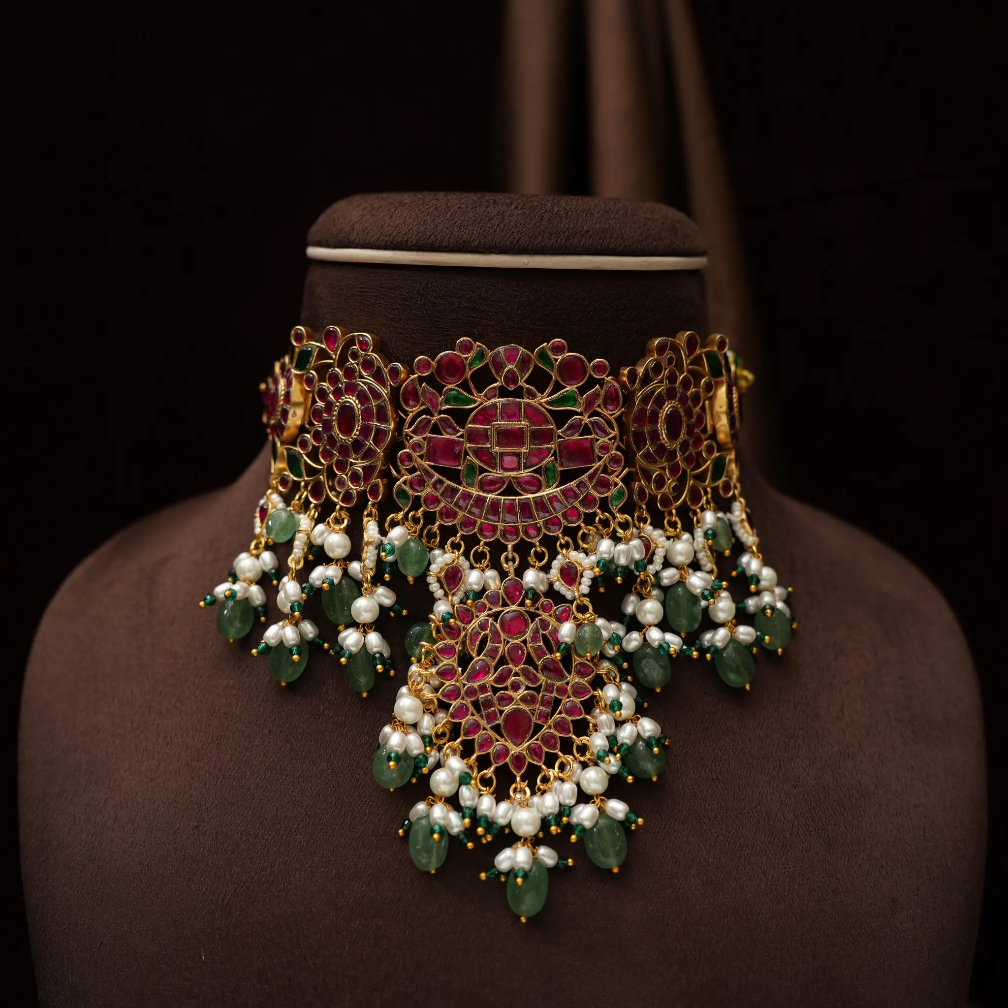 Hemadri Polki Choker - Red