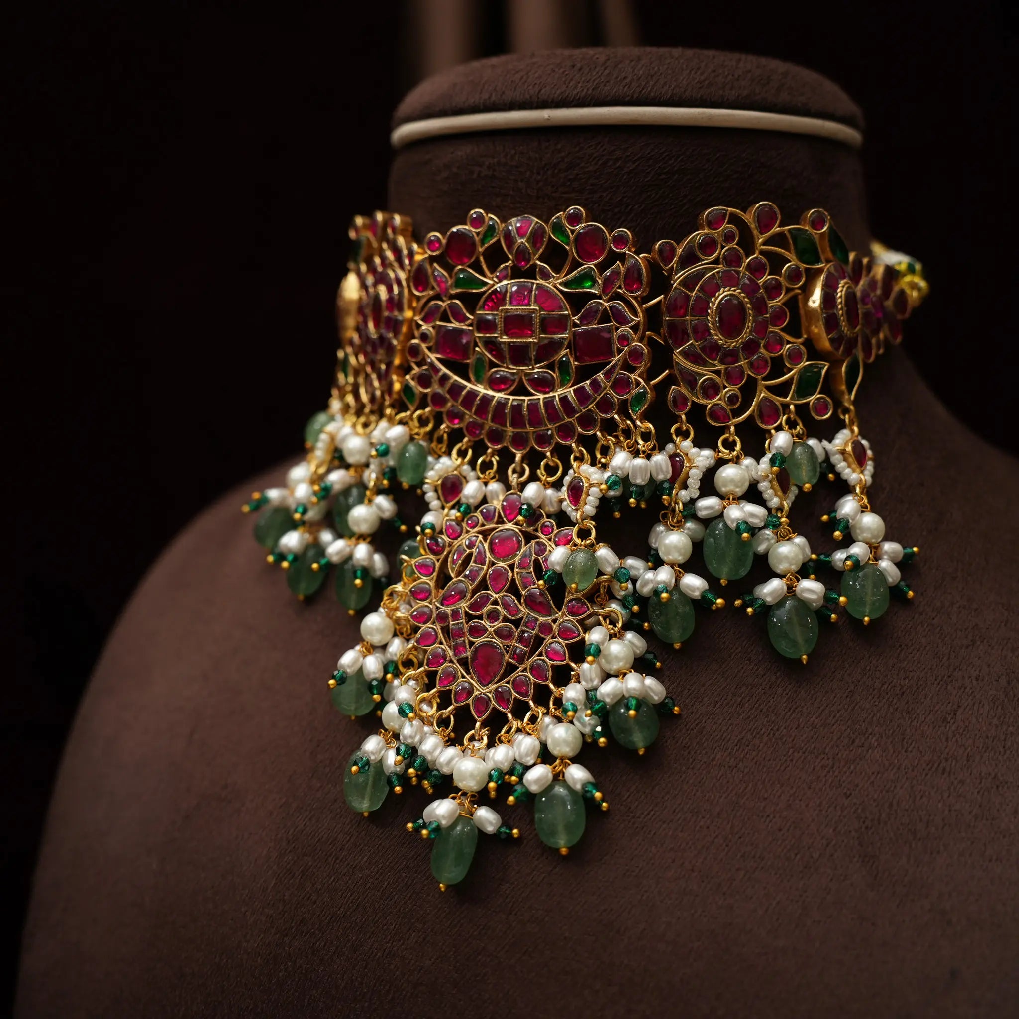 Hemadri Polki Choker - Red