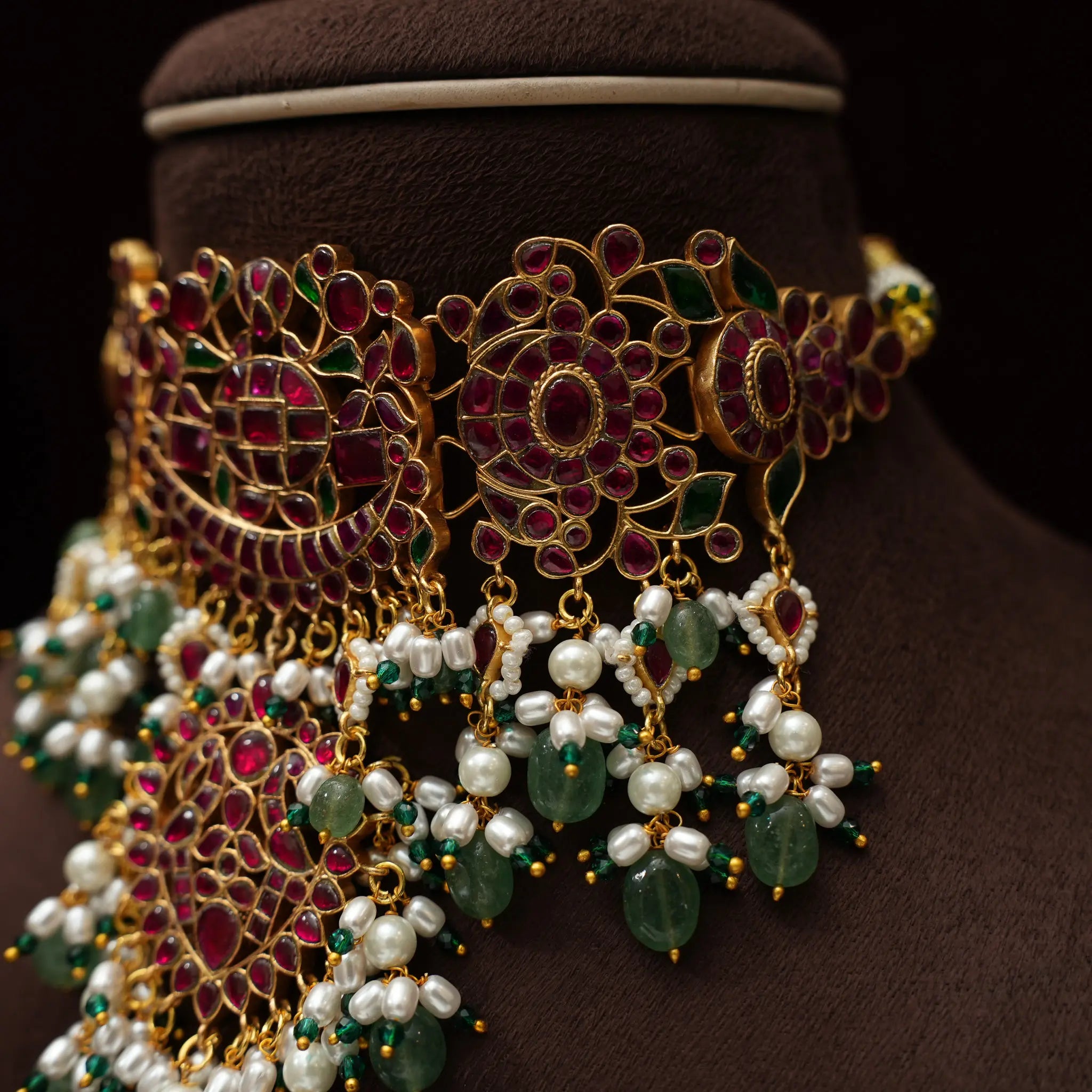 Hemadri Polki Choker - Red