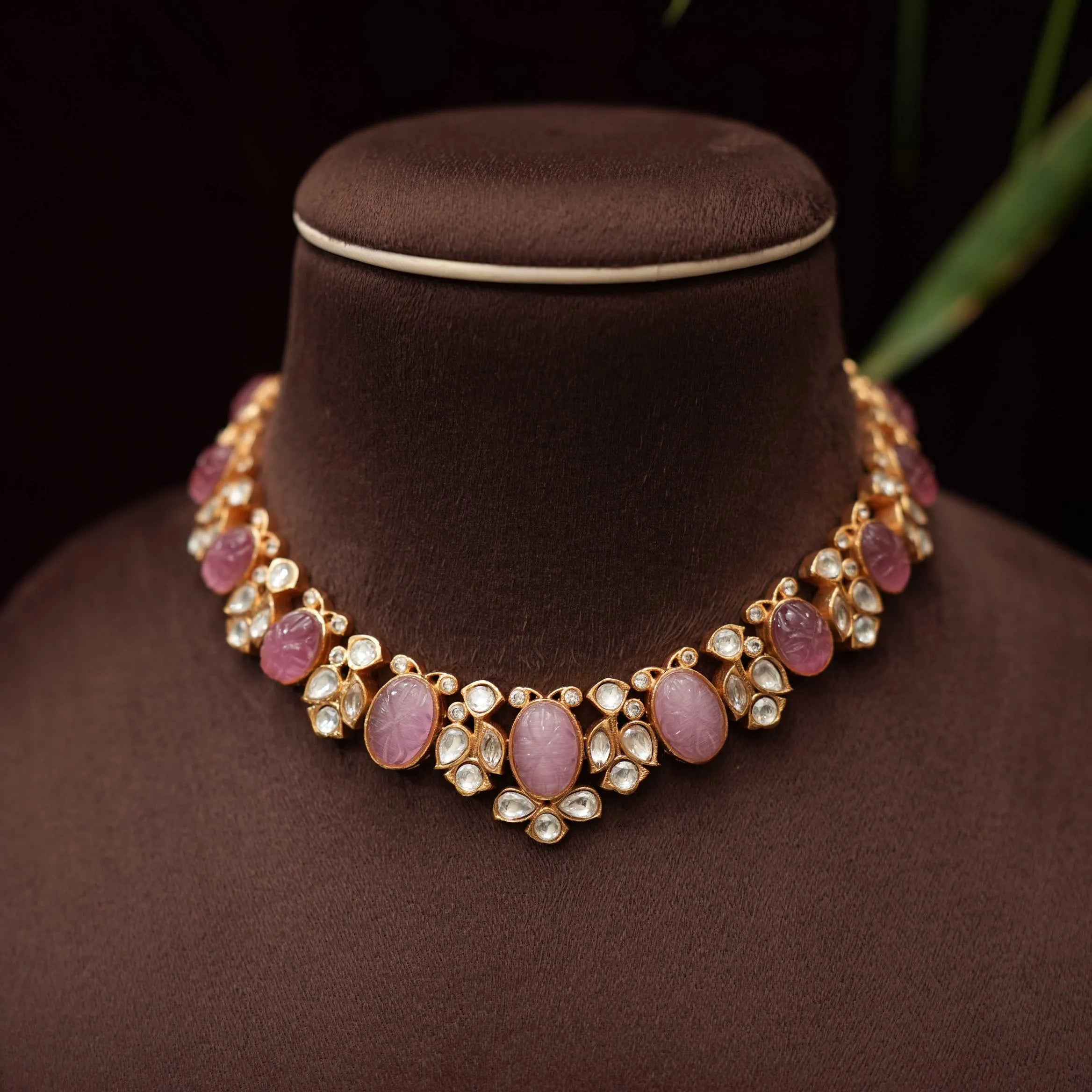 Heshika Polki Necklace - Pink - Rimli Boutique