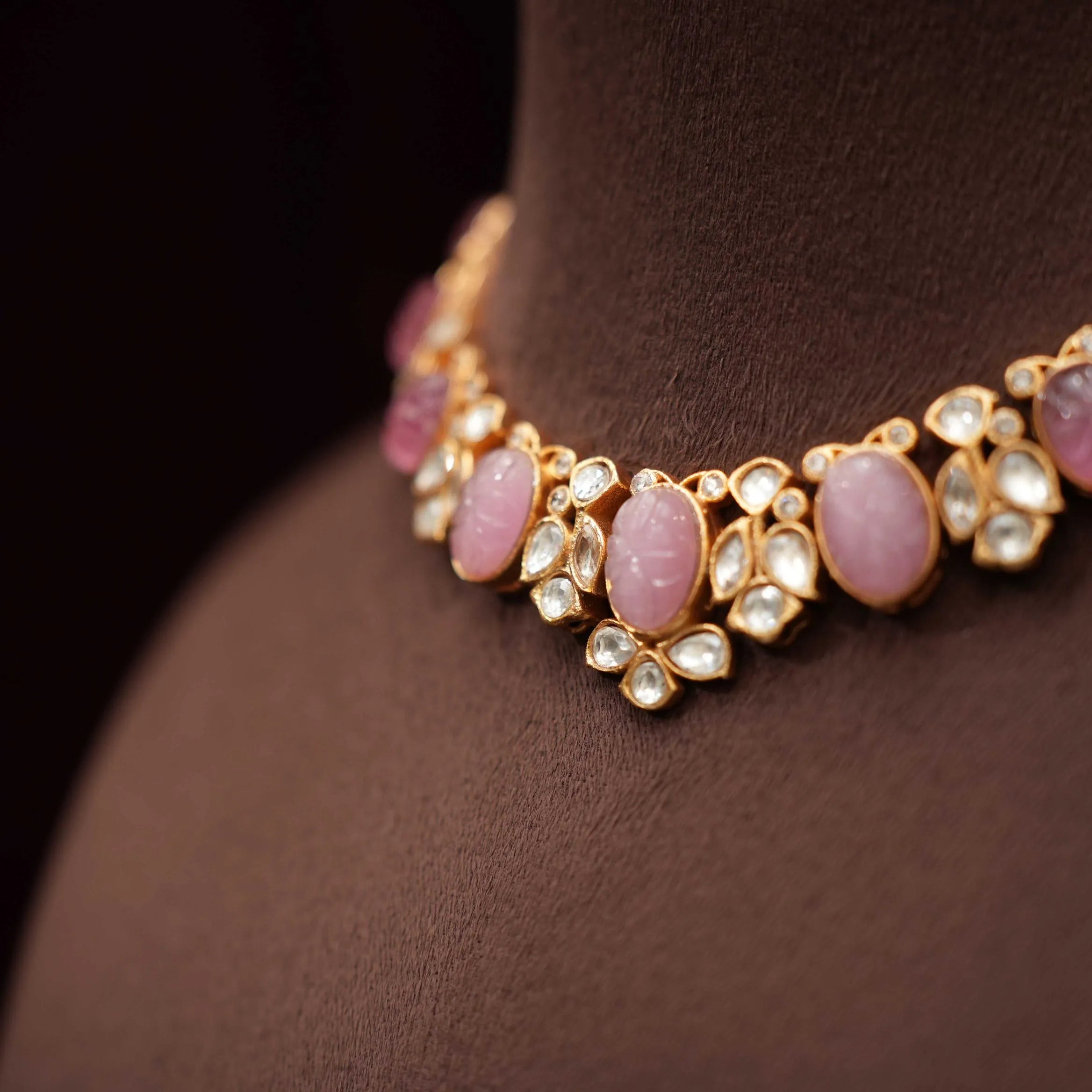 Heshika Polki Necklace - Pink - Rimli Boutique