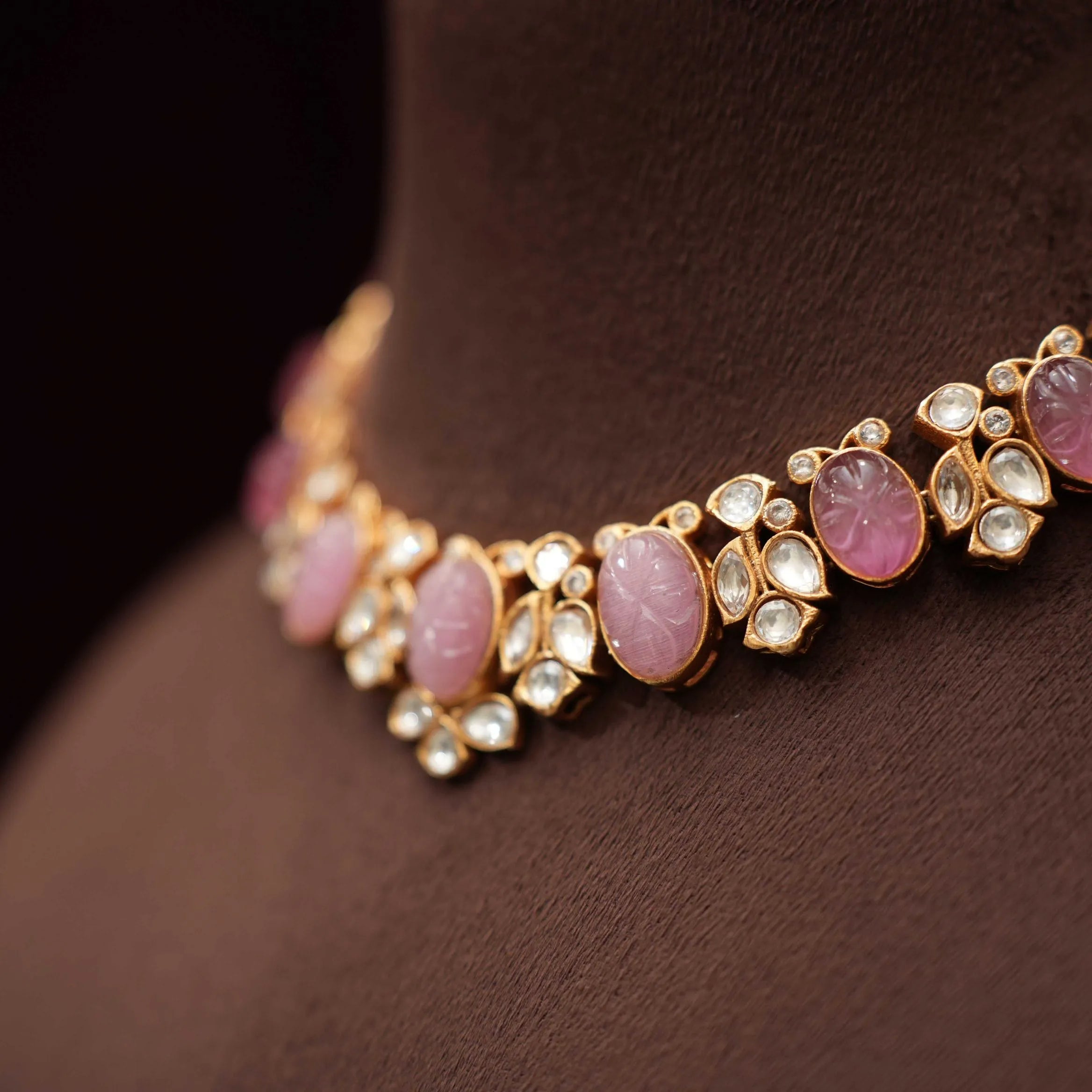 Heshika Polki Necklace - Pink - Rimli Boutique