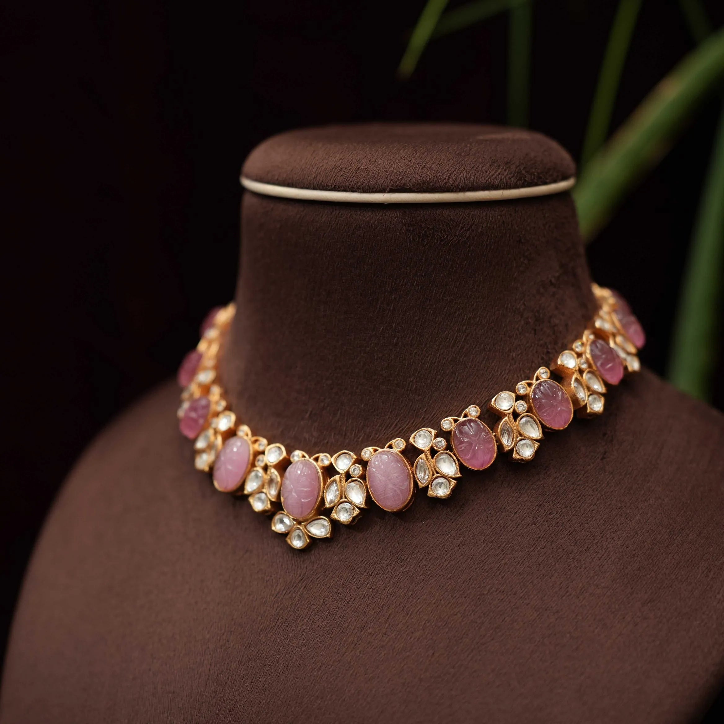 Heshika Polki Necklace - Pink - Rimli Boutique