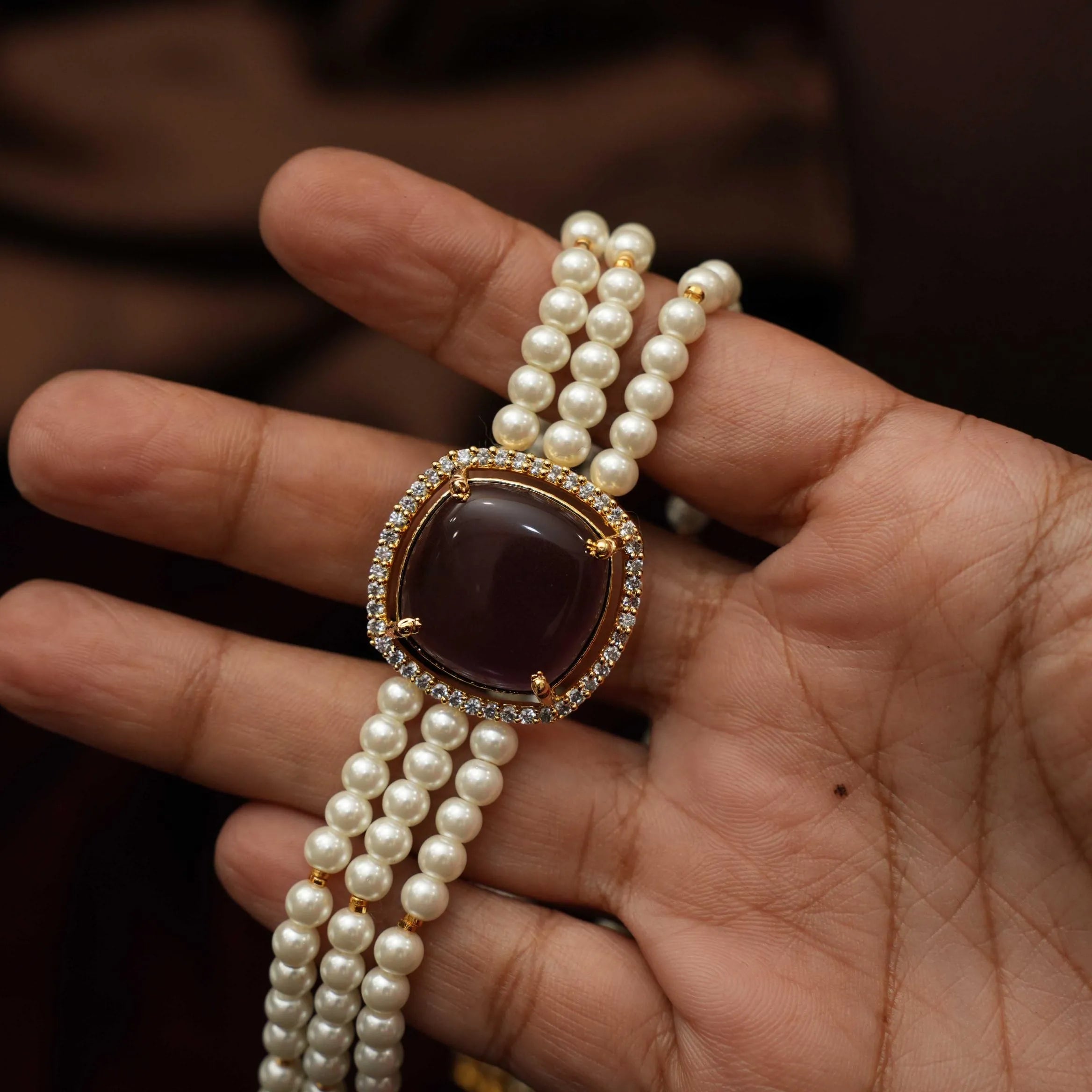 Himani Beaded Pearl Choker - Purple