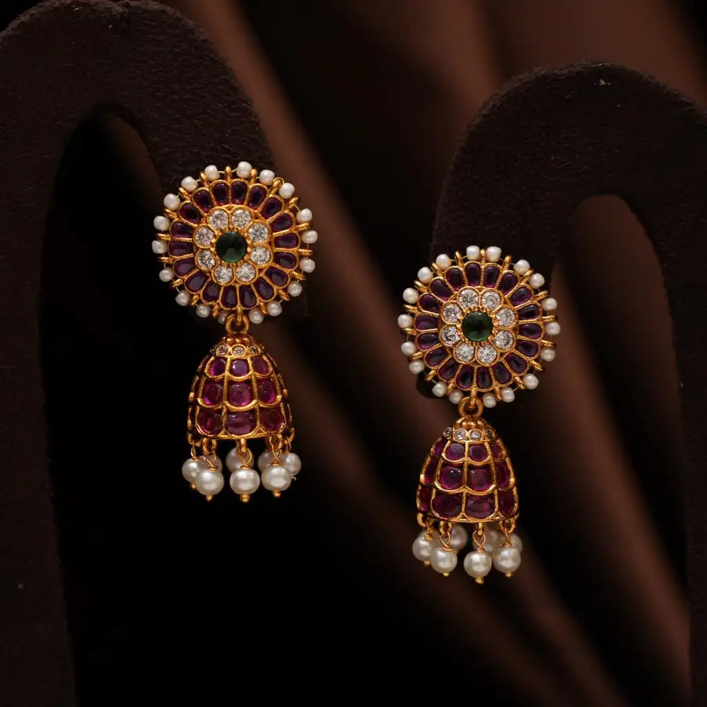 Hina Antique Jhumka Earrings - Red & Green
