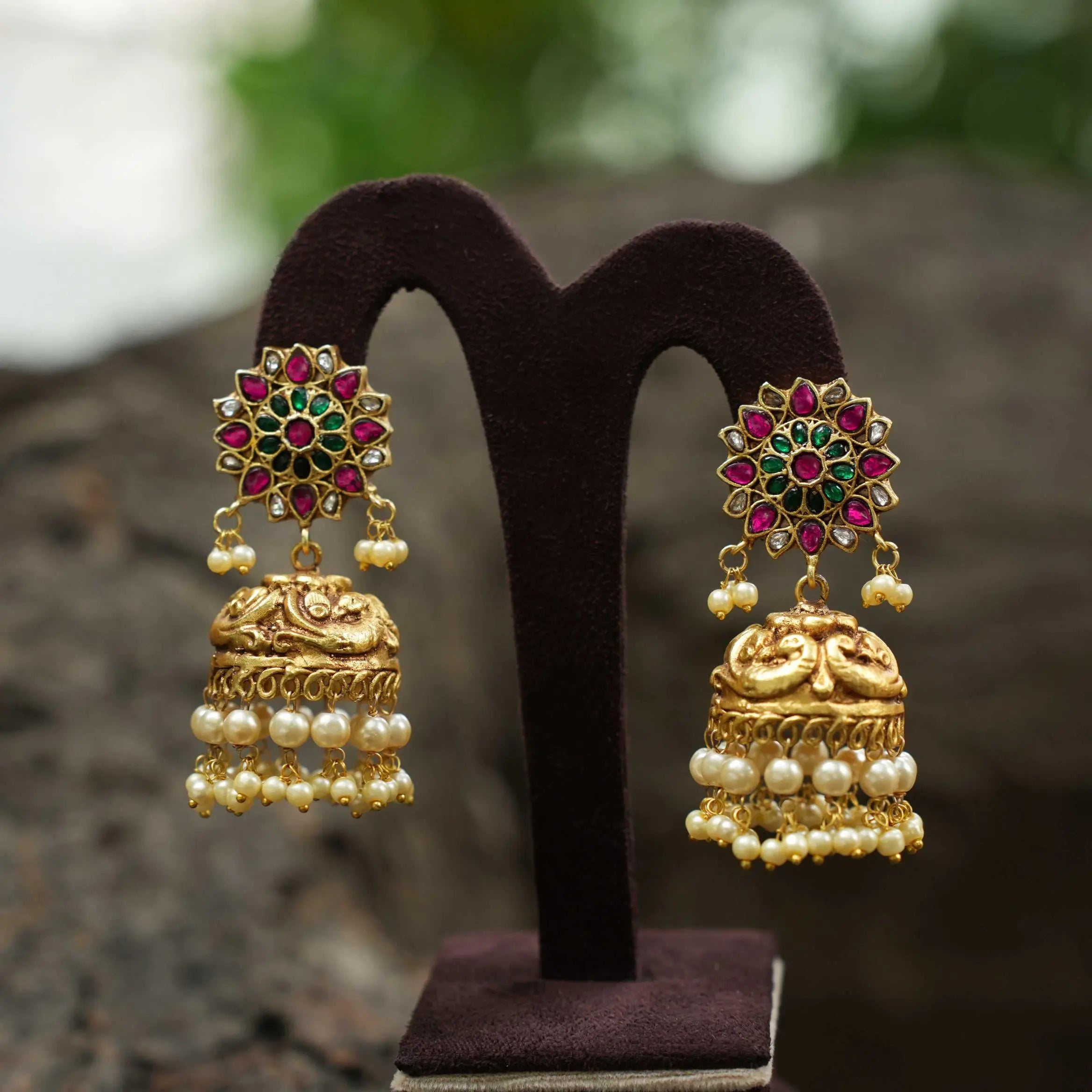 Hiral Antique Jhumka Earrings - Pearl