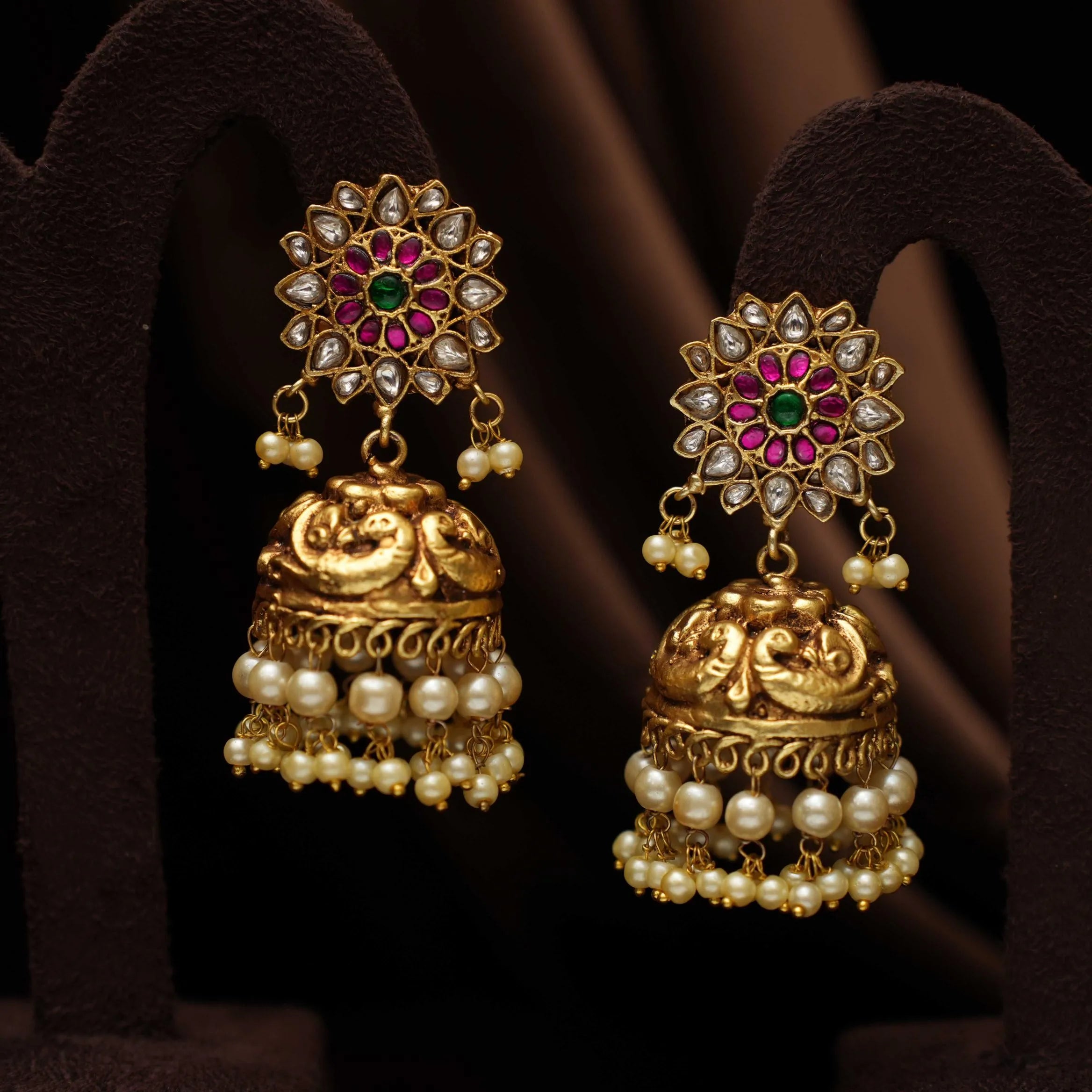 Hiral Antique Jhumka Earrings - White