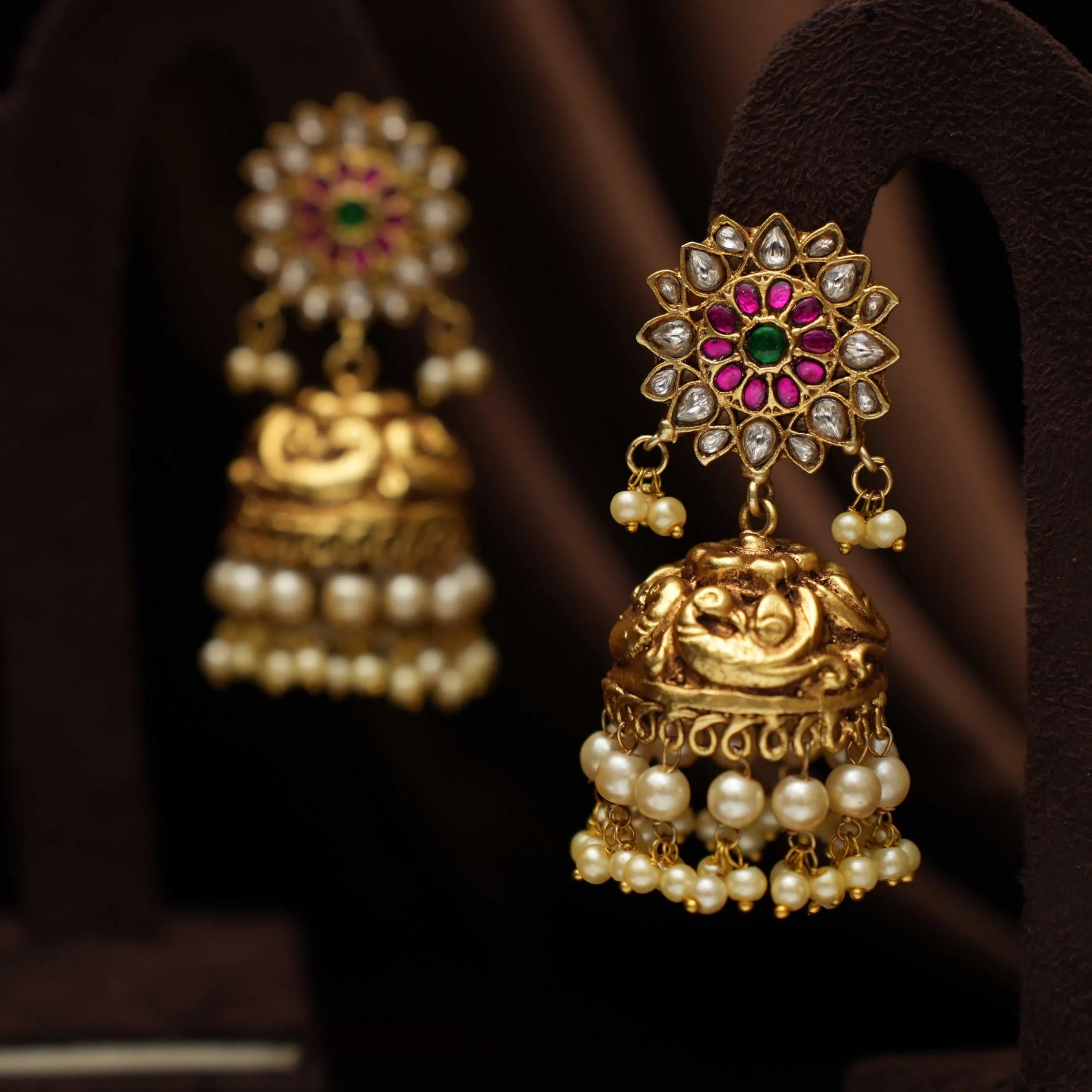 Hiral Antique Jhumka Earrings - White