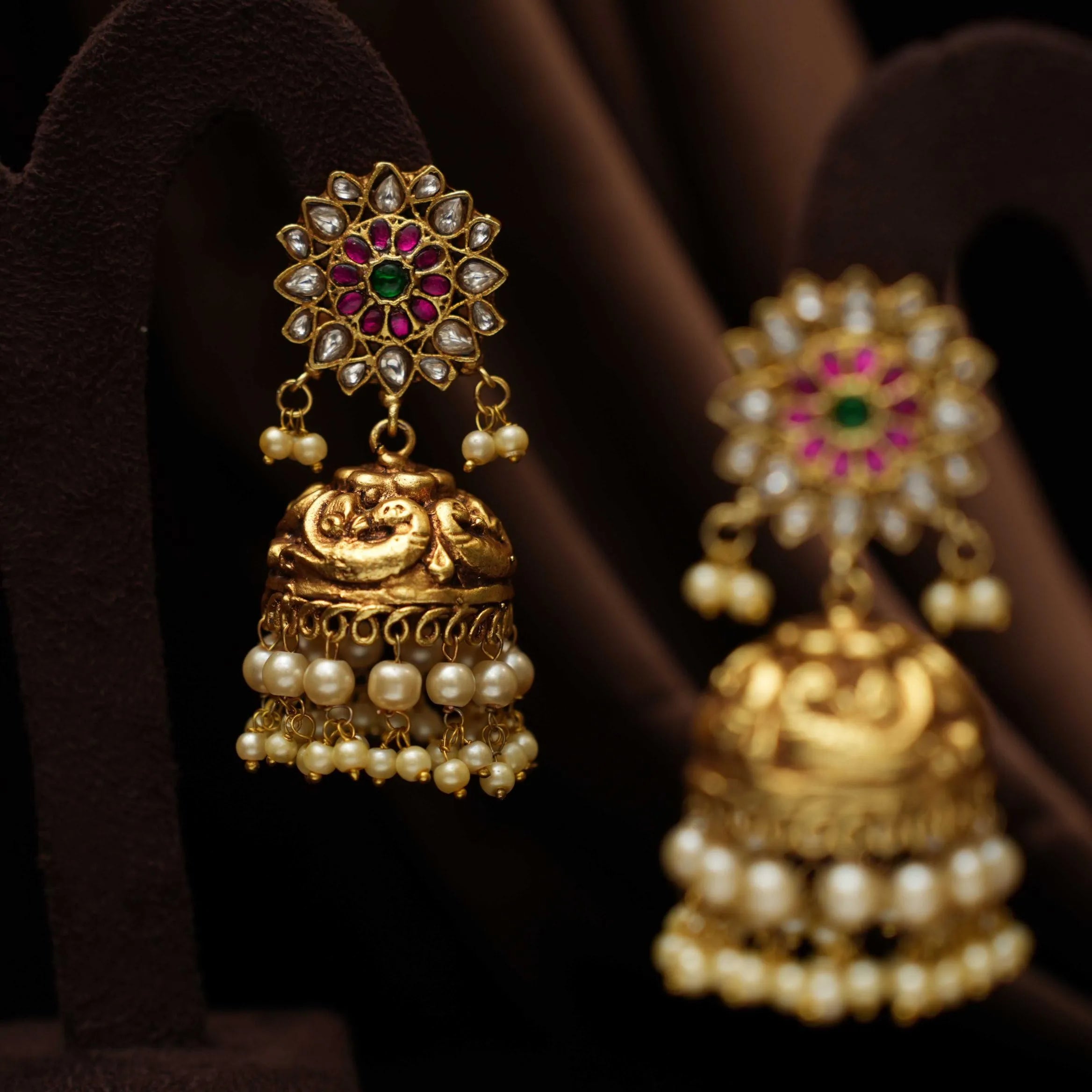 Hiral Antique Jhumka Earrings - White
