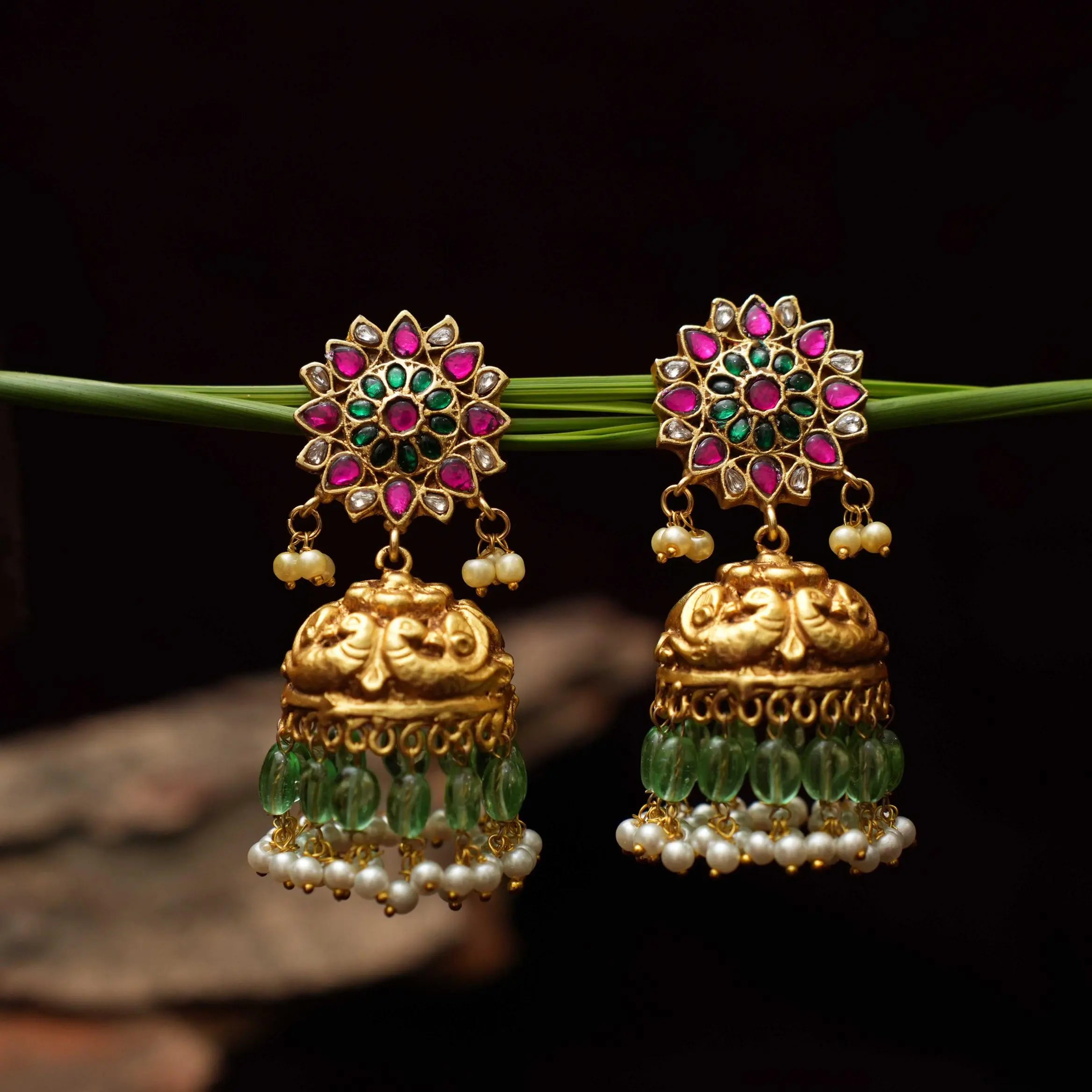 Hiral Antique Jhumka Earrings - Red