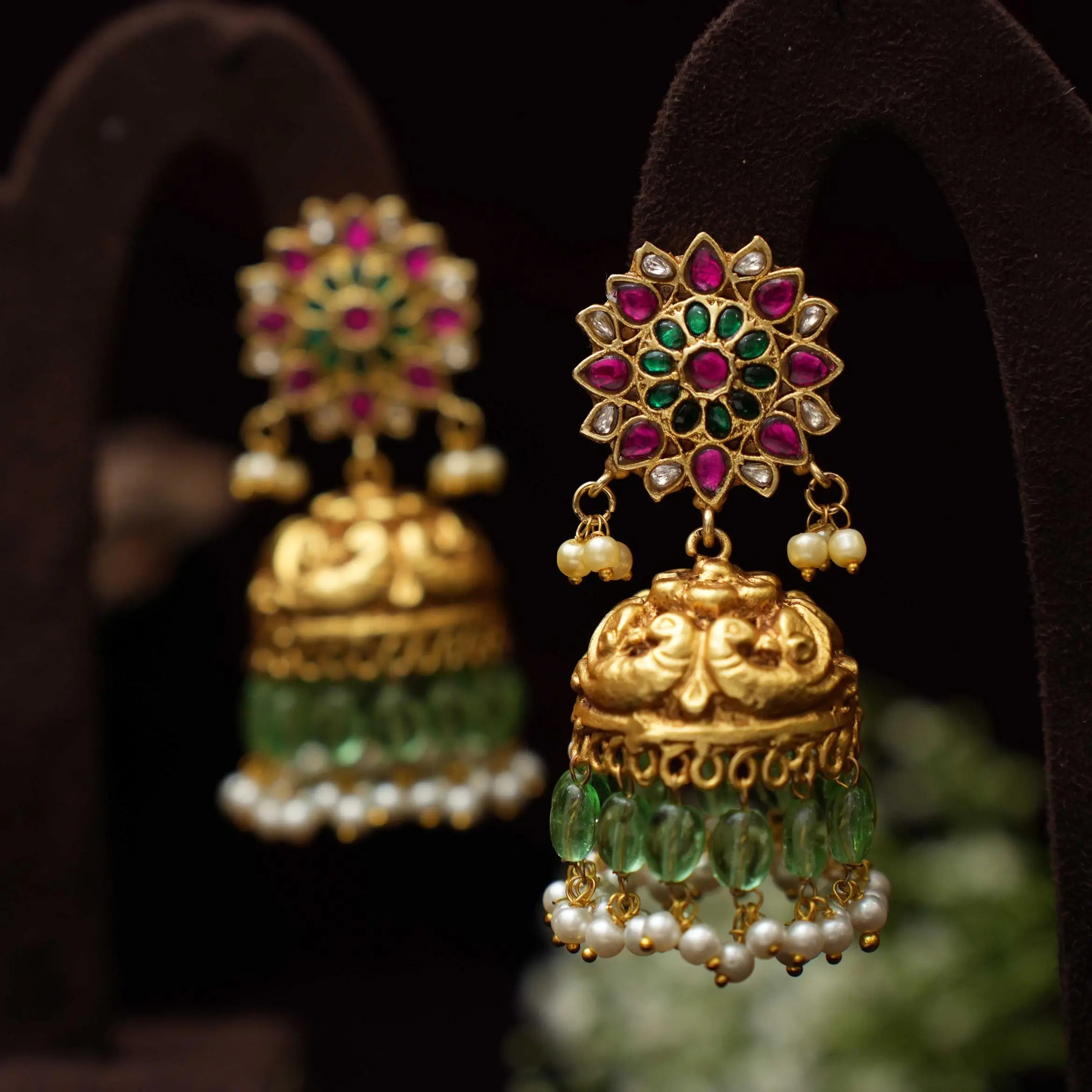 Hiral Antique Jhumka Earrings - Red