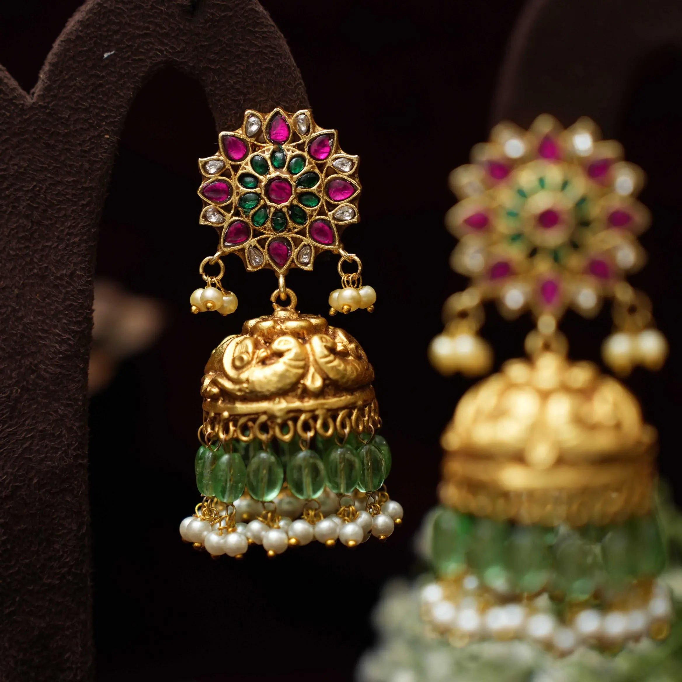 Hiral Antique Jhumka Earrings - Red