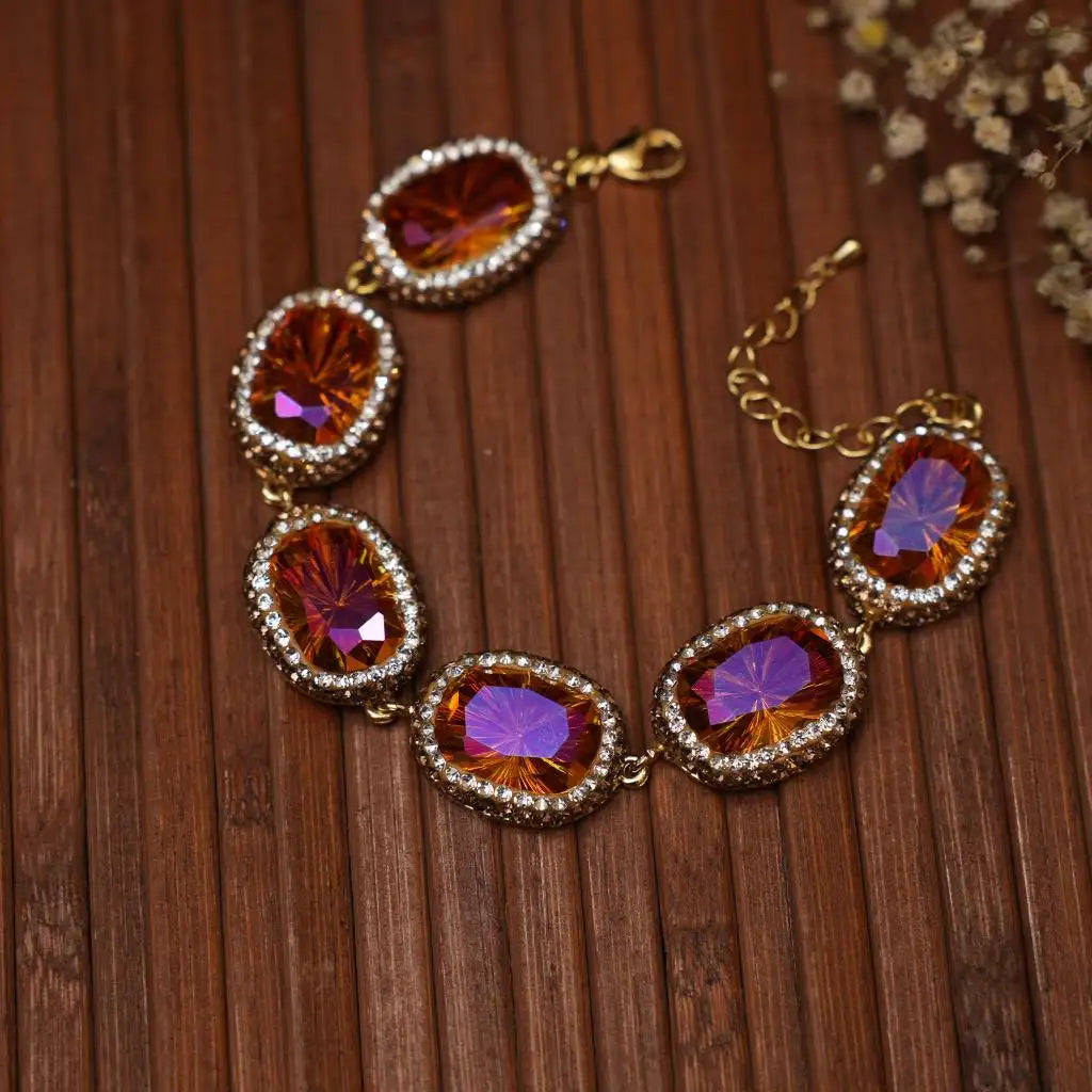 Hiranya Zircon Bracelet - Antique Amber Gold