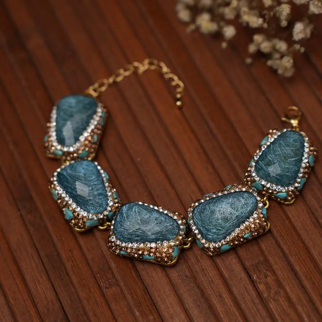 Hiranya Zircon Bracelet - Deep Teal Blue