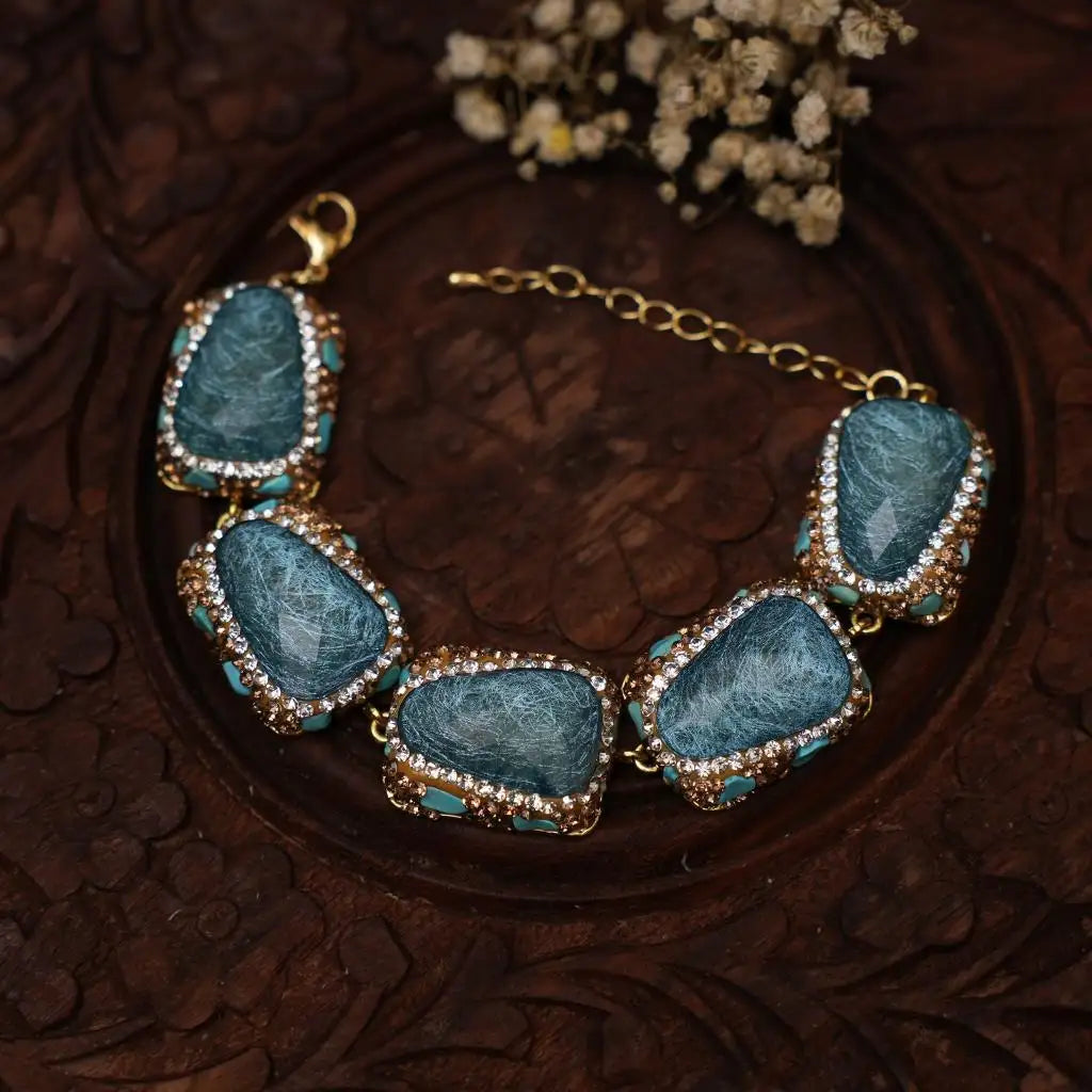 Hiranya Zircon Bracelet - Deep Teal Blue