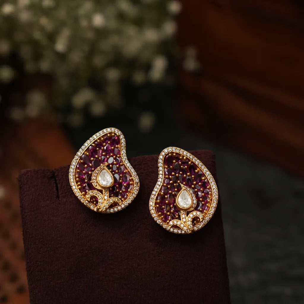 Hivika Polki Ear Stud - Red