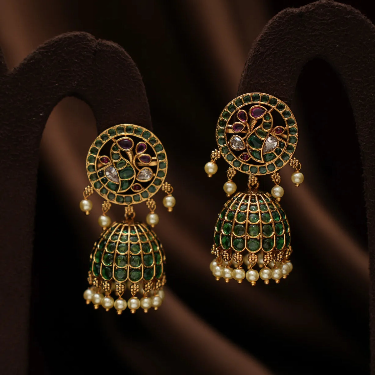 Hridya Antique Jhumka Earrings - Green