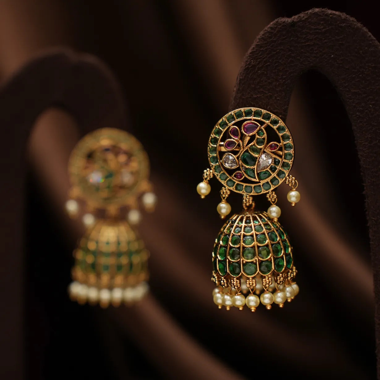 Hridya Antique Jhumka Earrings - Green