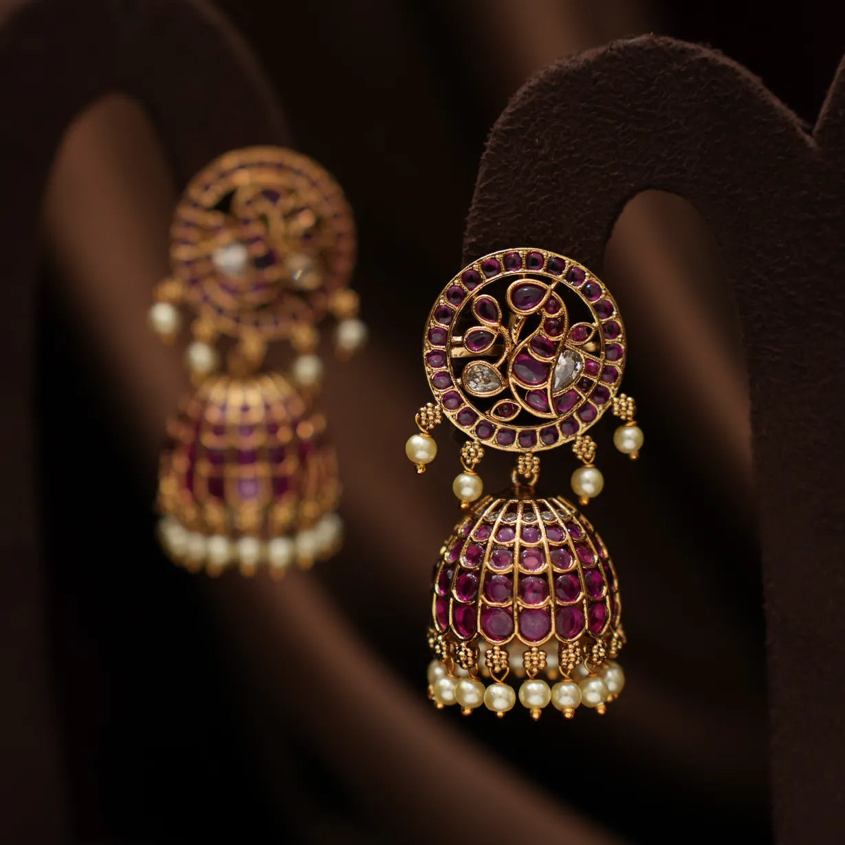 Hridya Antique Jhumka Earrings - Red & White