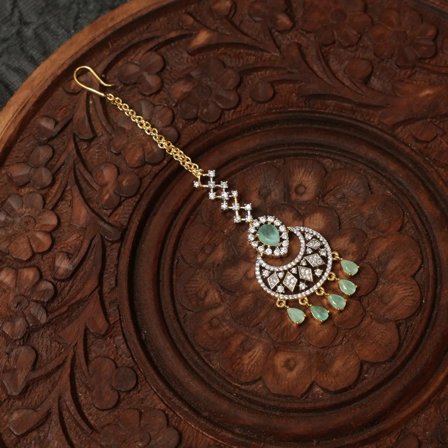 Hritvi Zircon Tikka - Pastel Green
