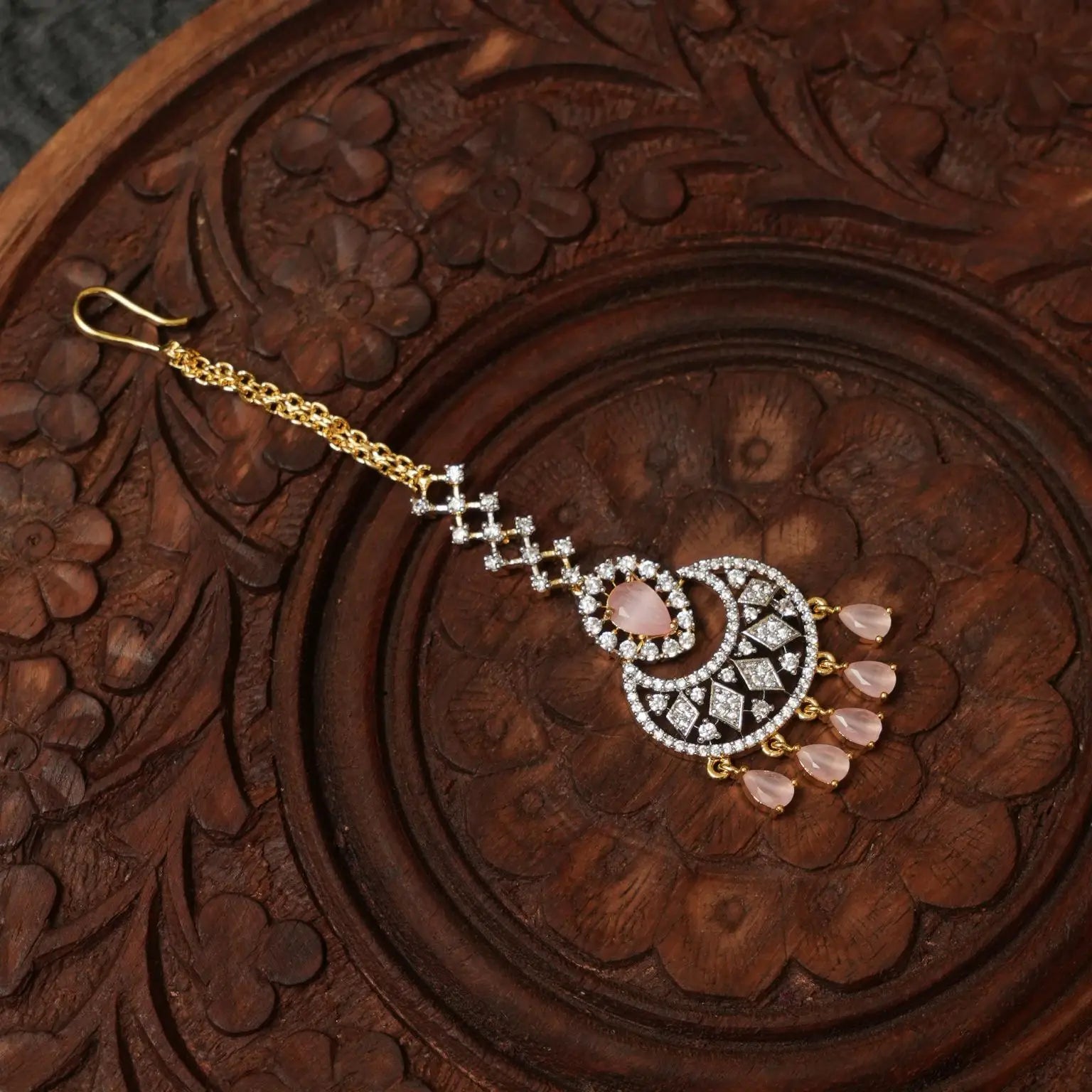 Hritvi Zircon Tikka - Pastel Pink