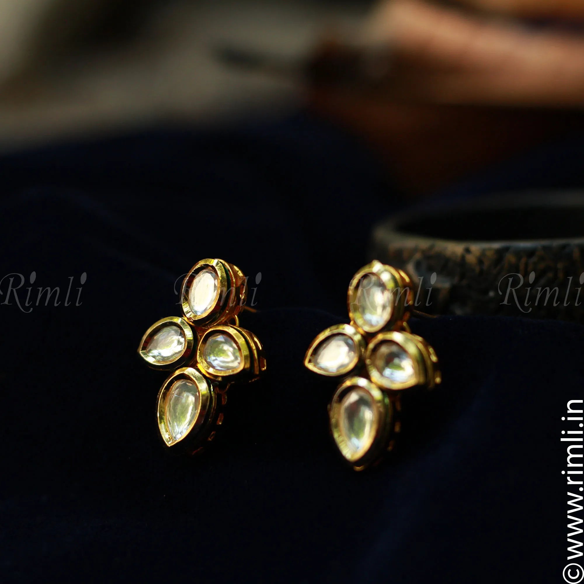 Ethnic Kundan Earrings - Clover Shape - Rimli Boutique