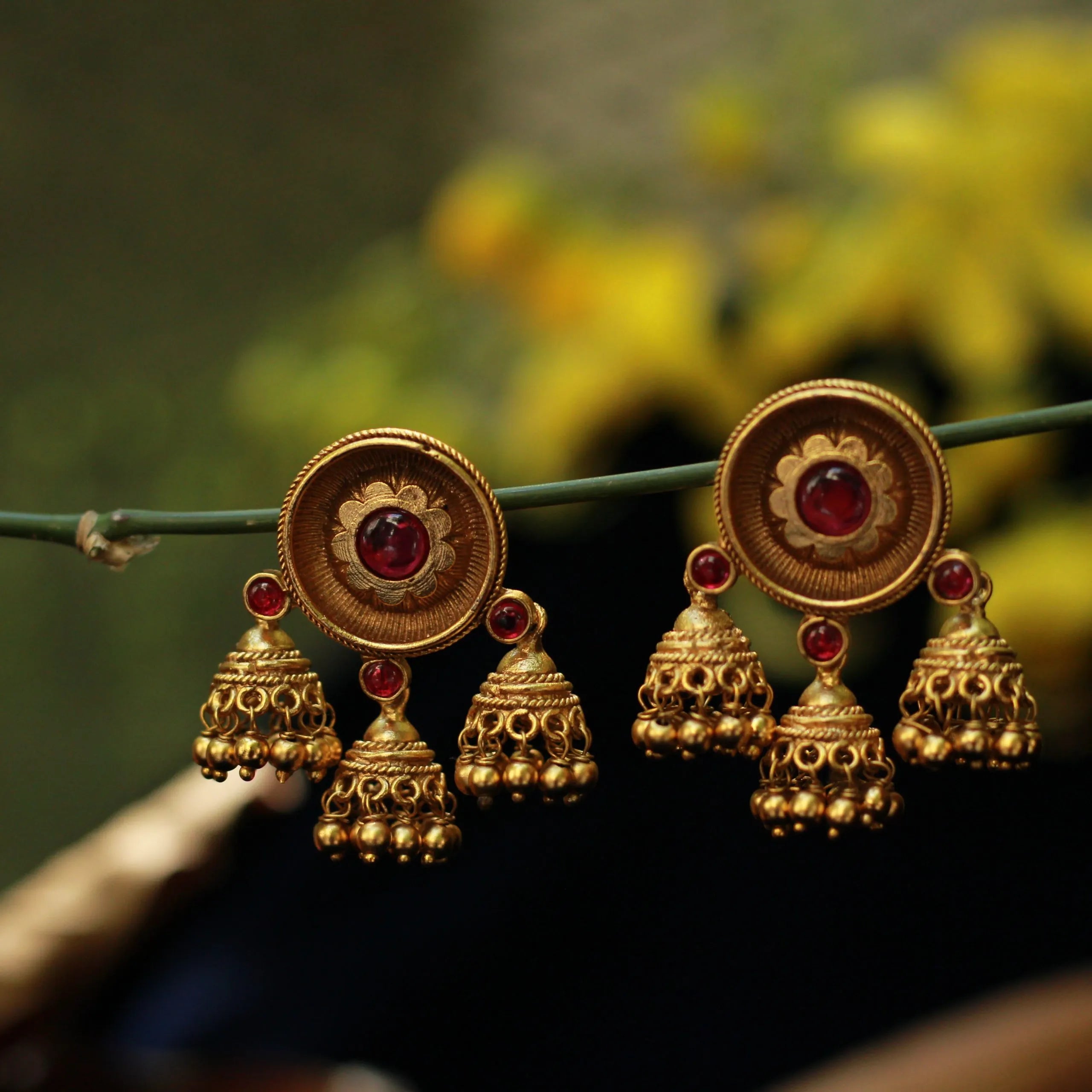 Red Triplet Jhumka - Rimli Boutique