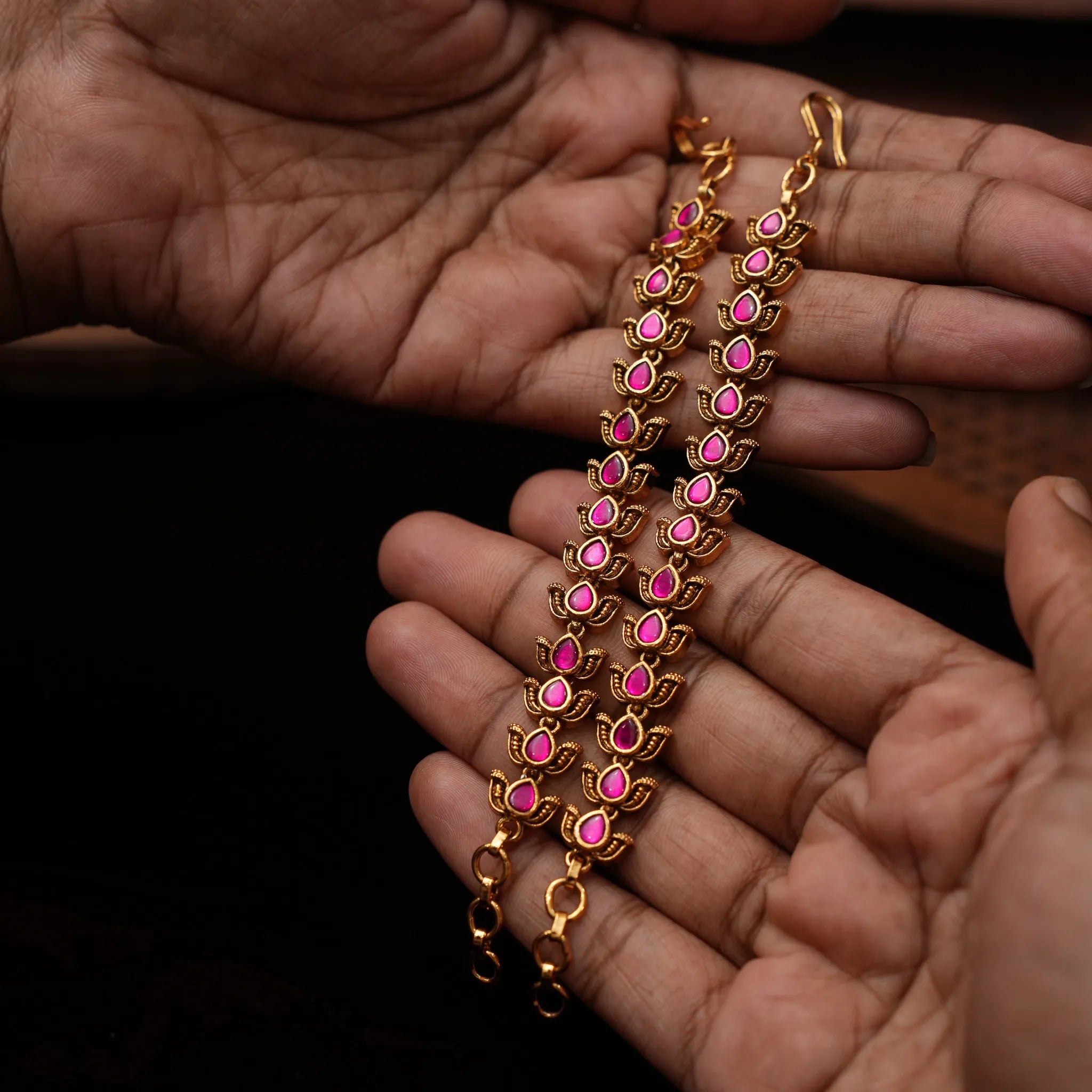 Idhika Antique Ear Chain - Ruby Pink