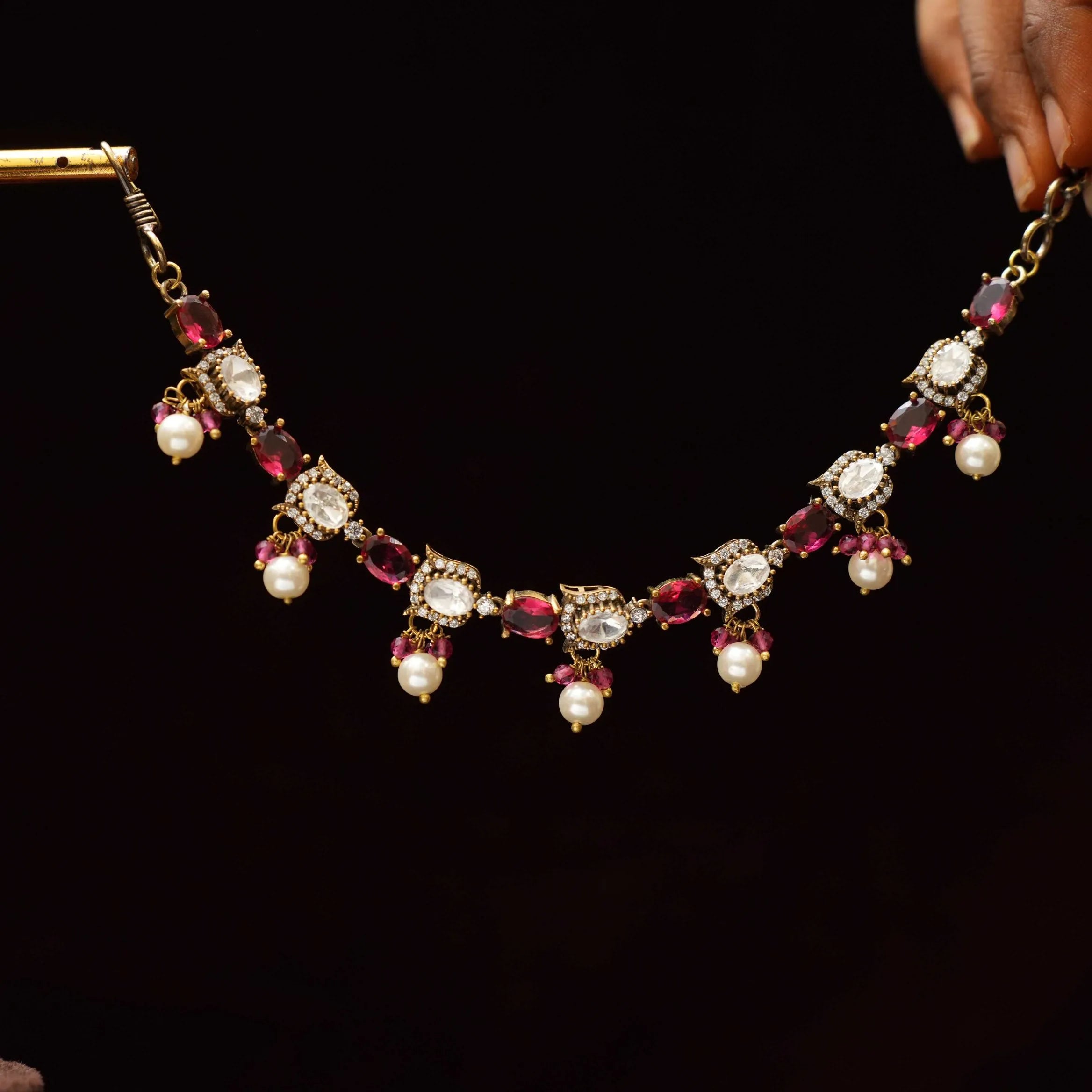 Inaaya Victorian Ear Chain - Reddish Pink