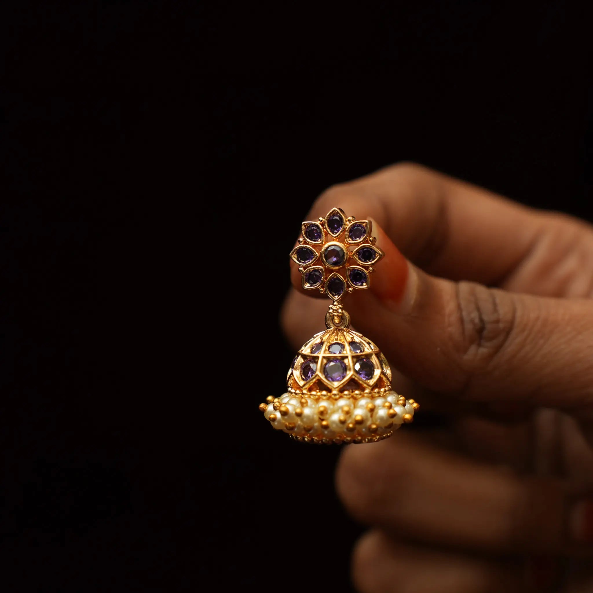 Iraja Antique Jhumka - Purple