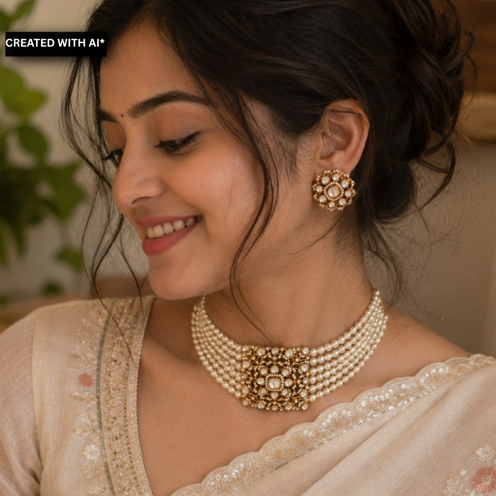 Irya Pearl Polki Choker - Gold