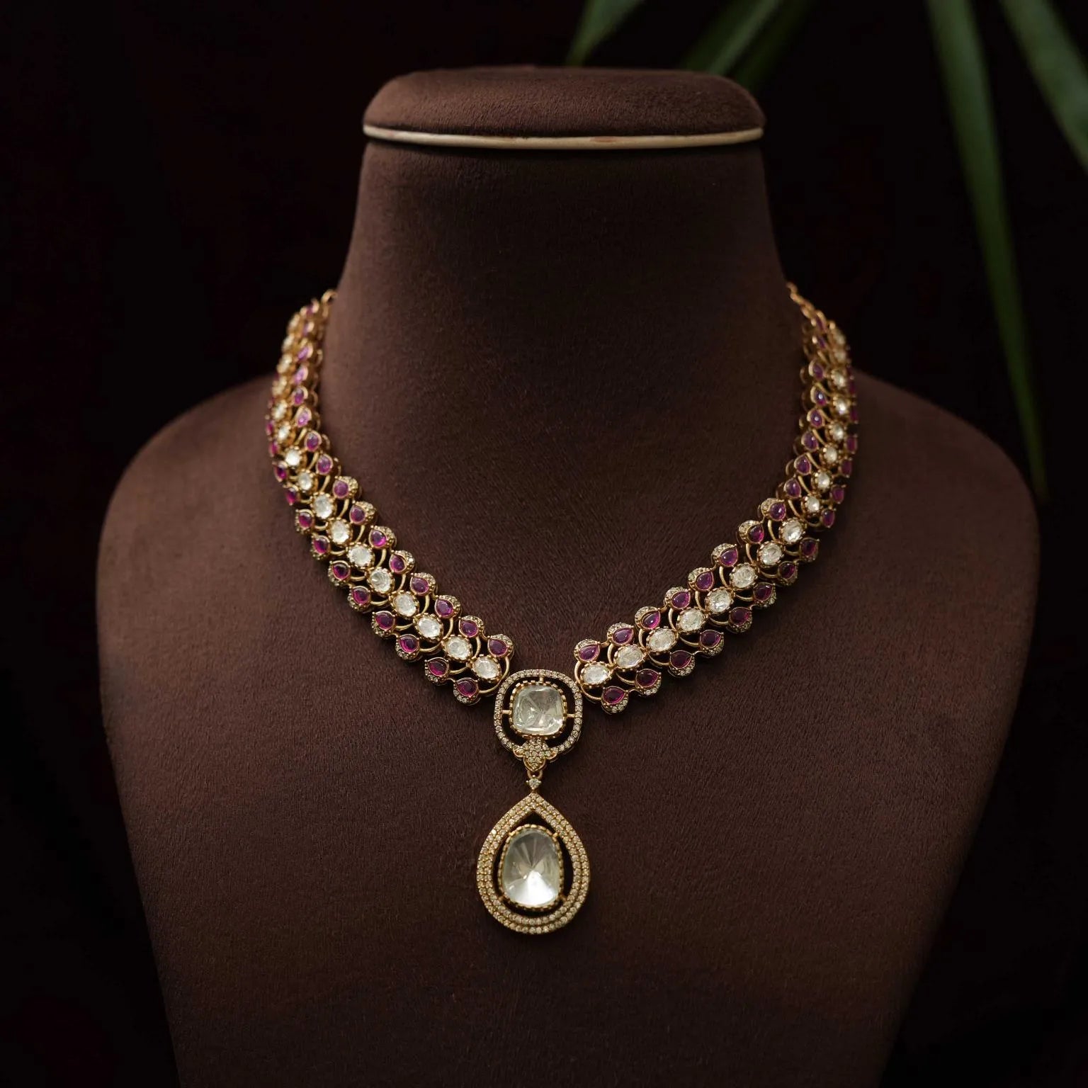 Ishani Polki Necklace - Reddish PInk - Rimli Boutique