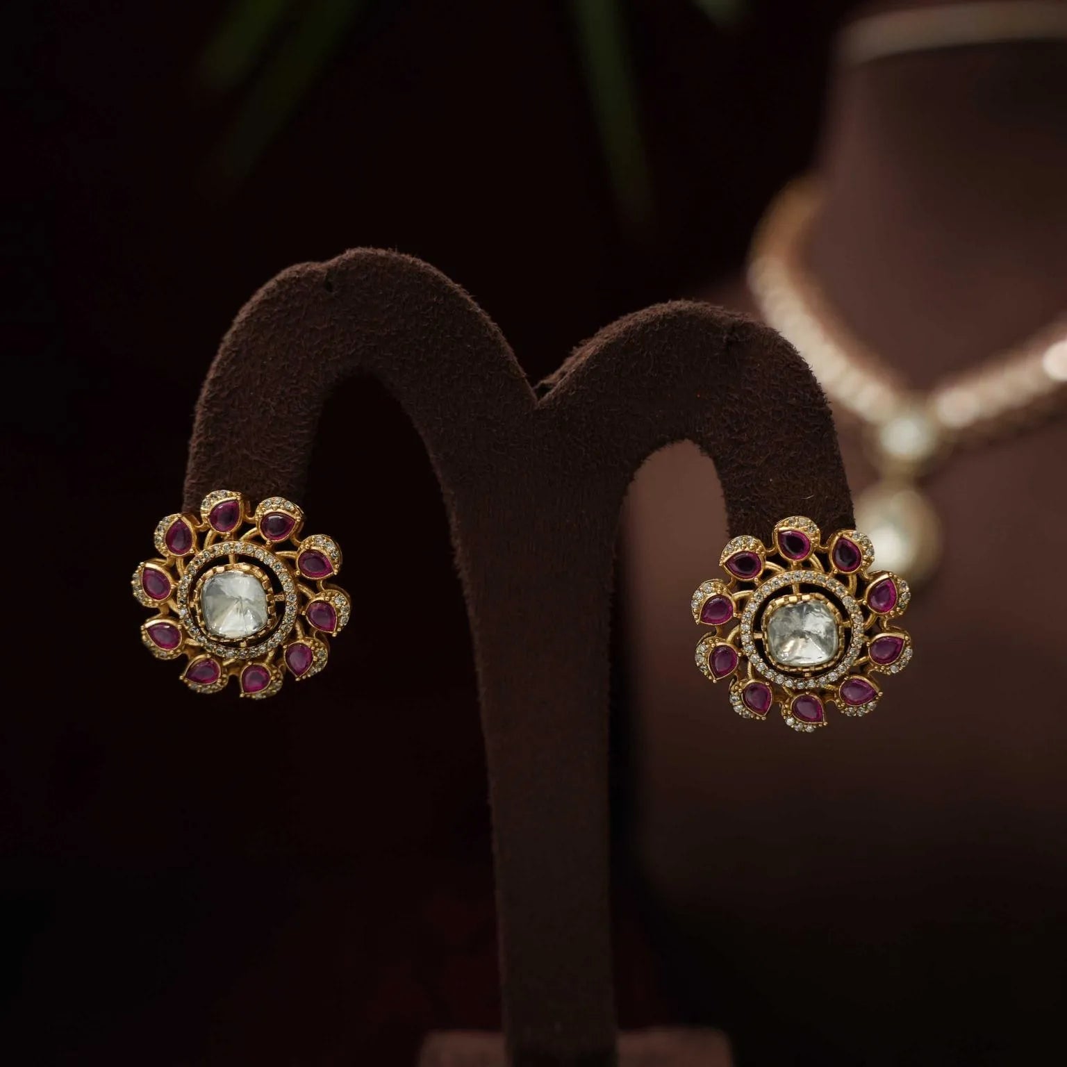 Ishani Polki Necklace - Reddish PInk - Rimli Boutique