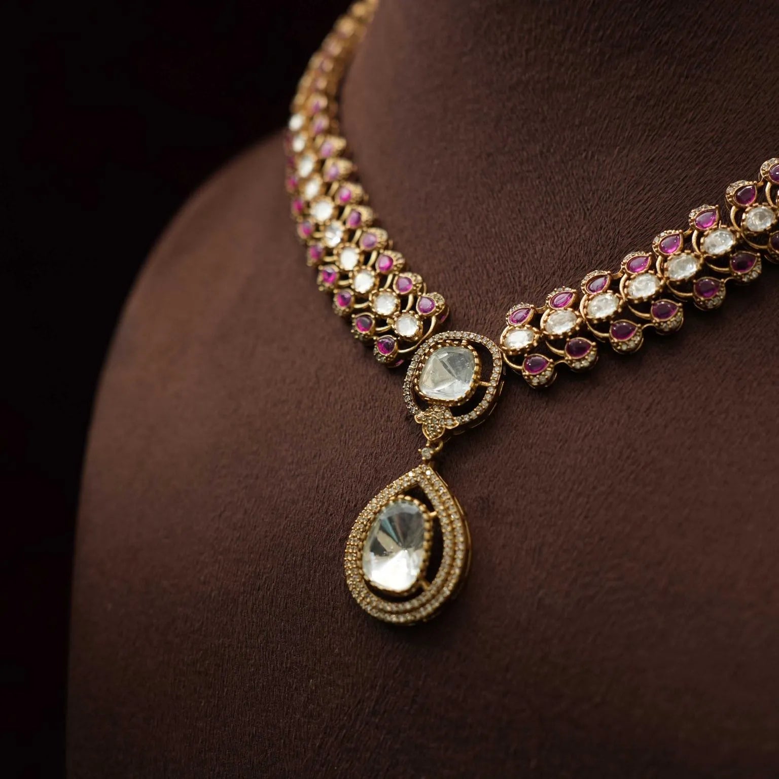 Ishani Polki Necklace - Reddish PInk - Rimli Boutique